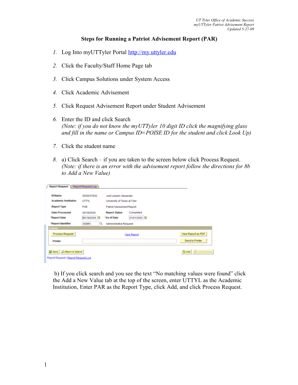 Steps for Running a Patriot Advisement Report (PAR)