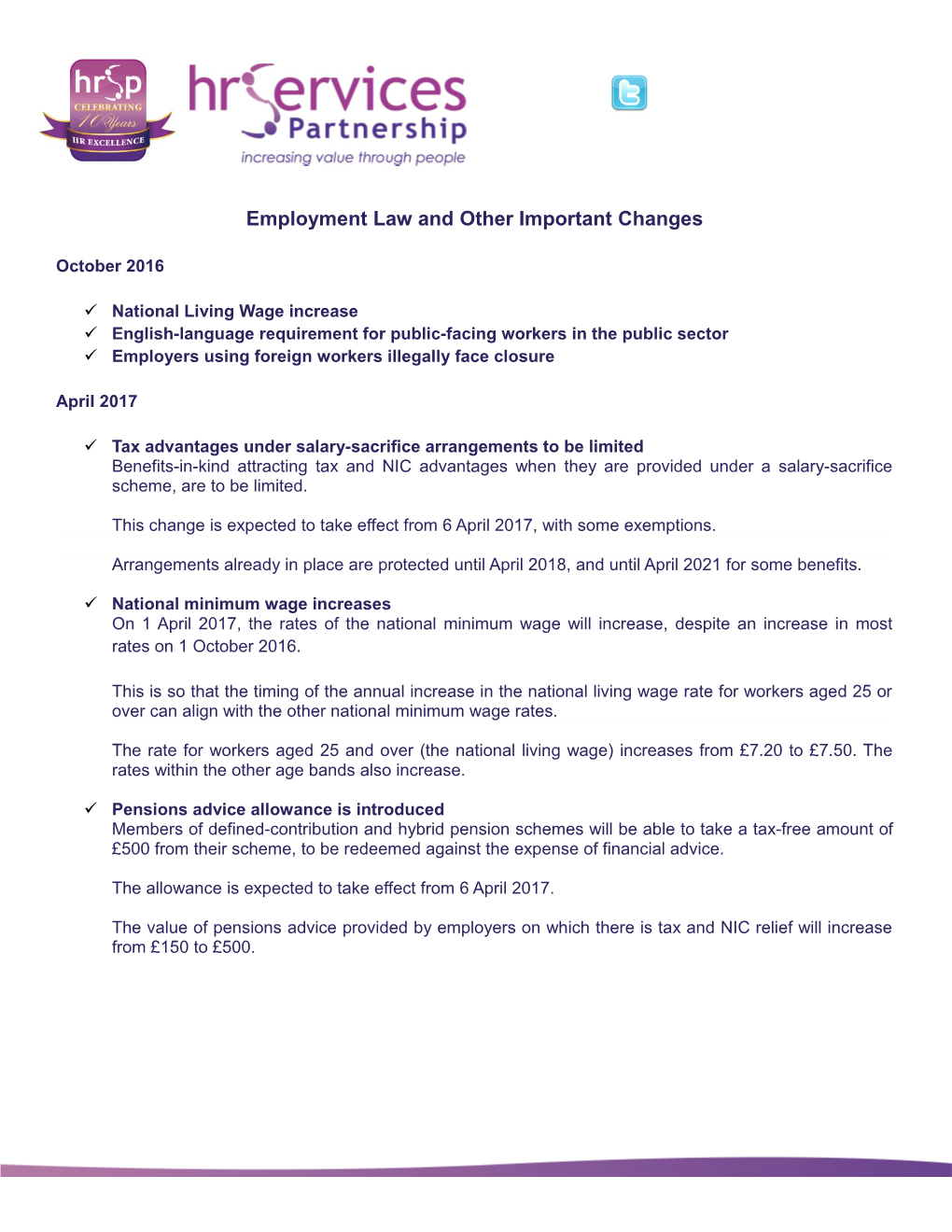 Employment Law and Other Important Changes