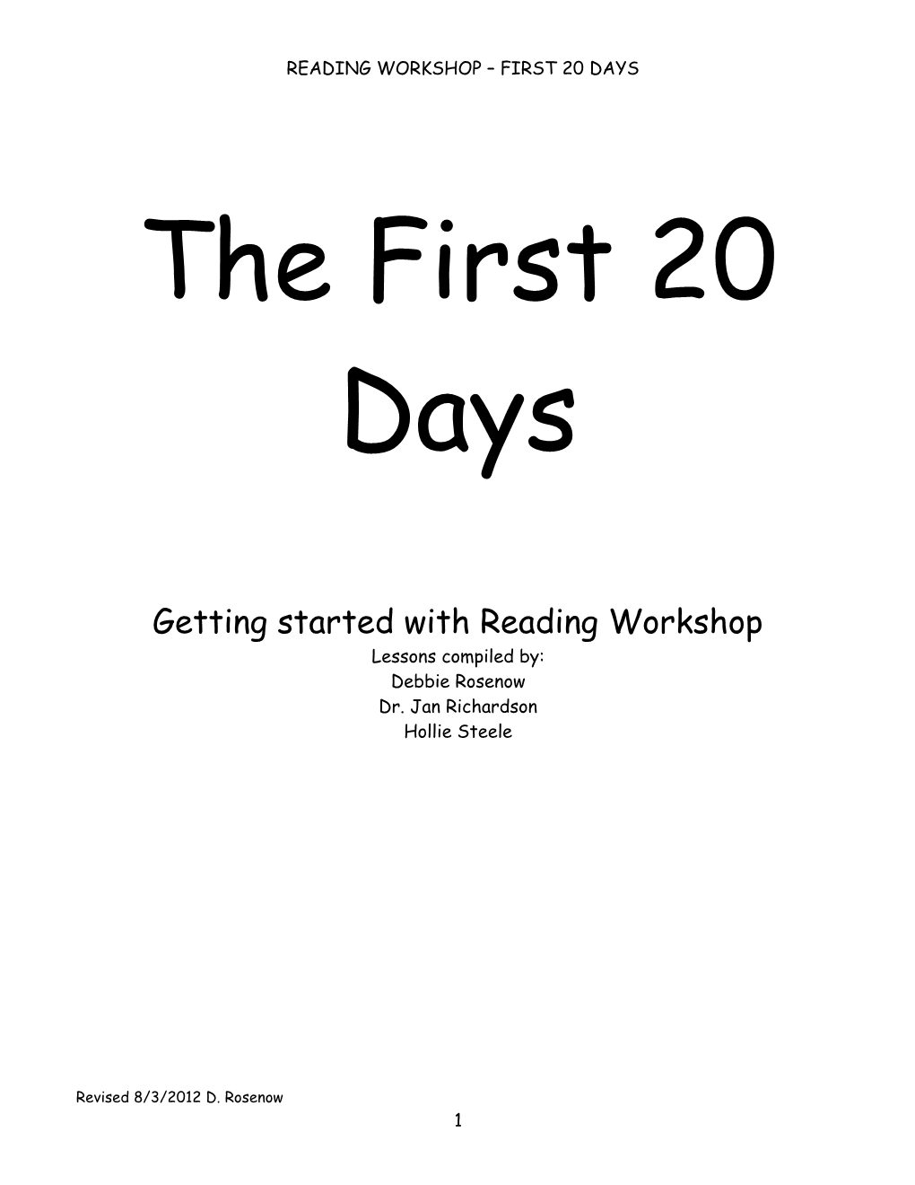 Reading Workshop First 20 Days