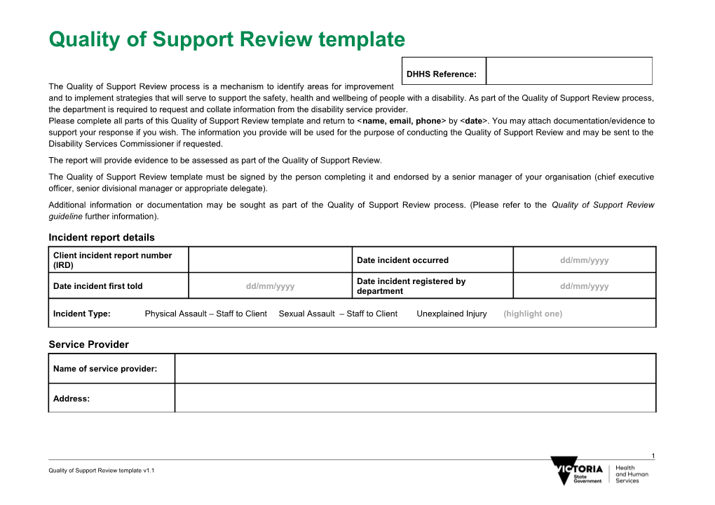 Quality of Support Review Template