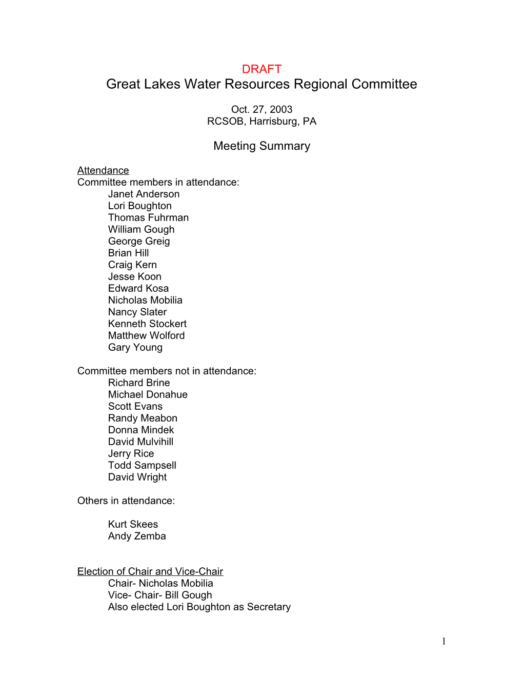 Great Lakes Water Resources Regional Committee