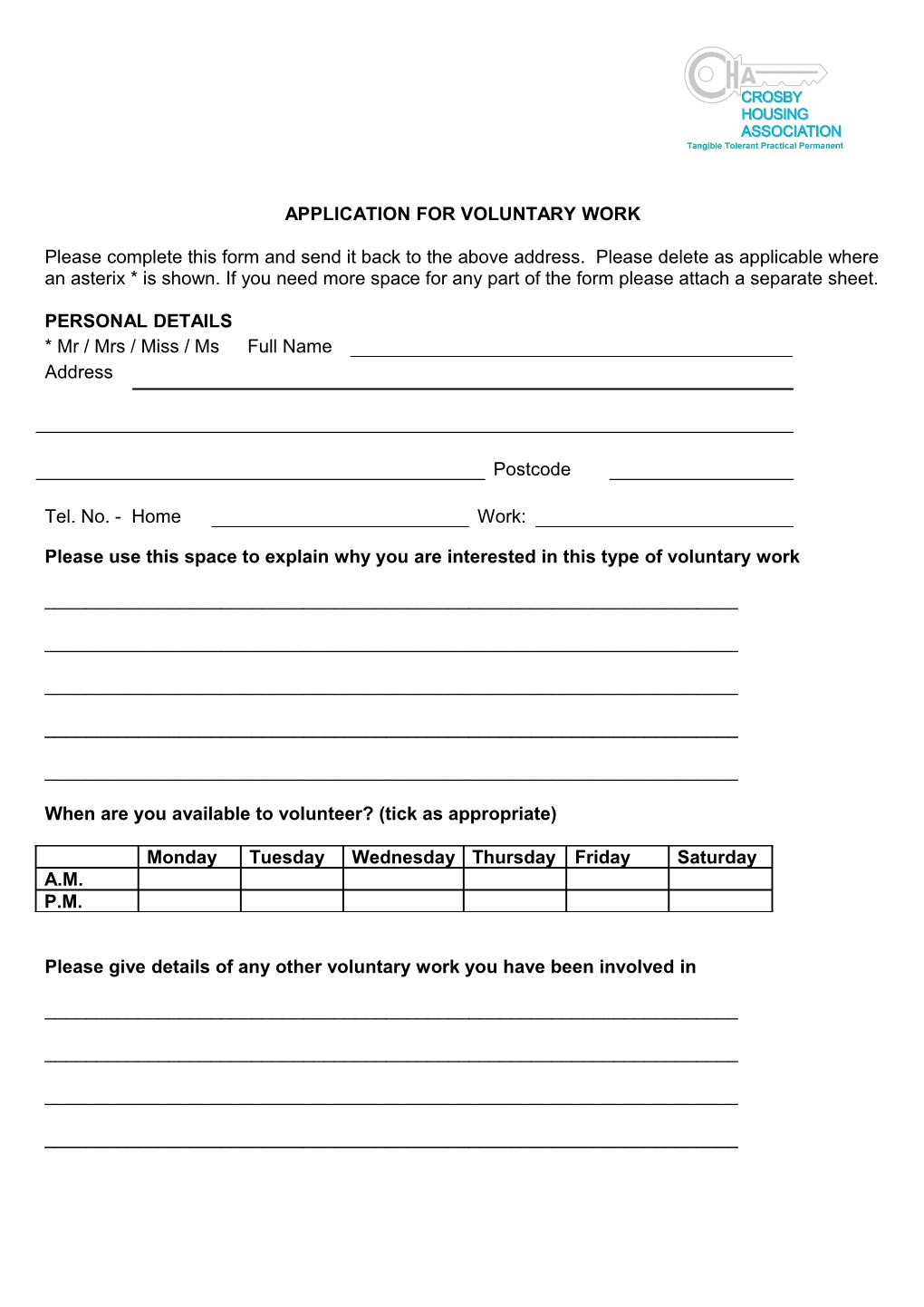 Application for Voluntary Work