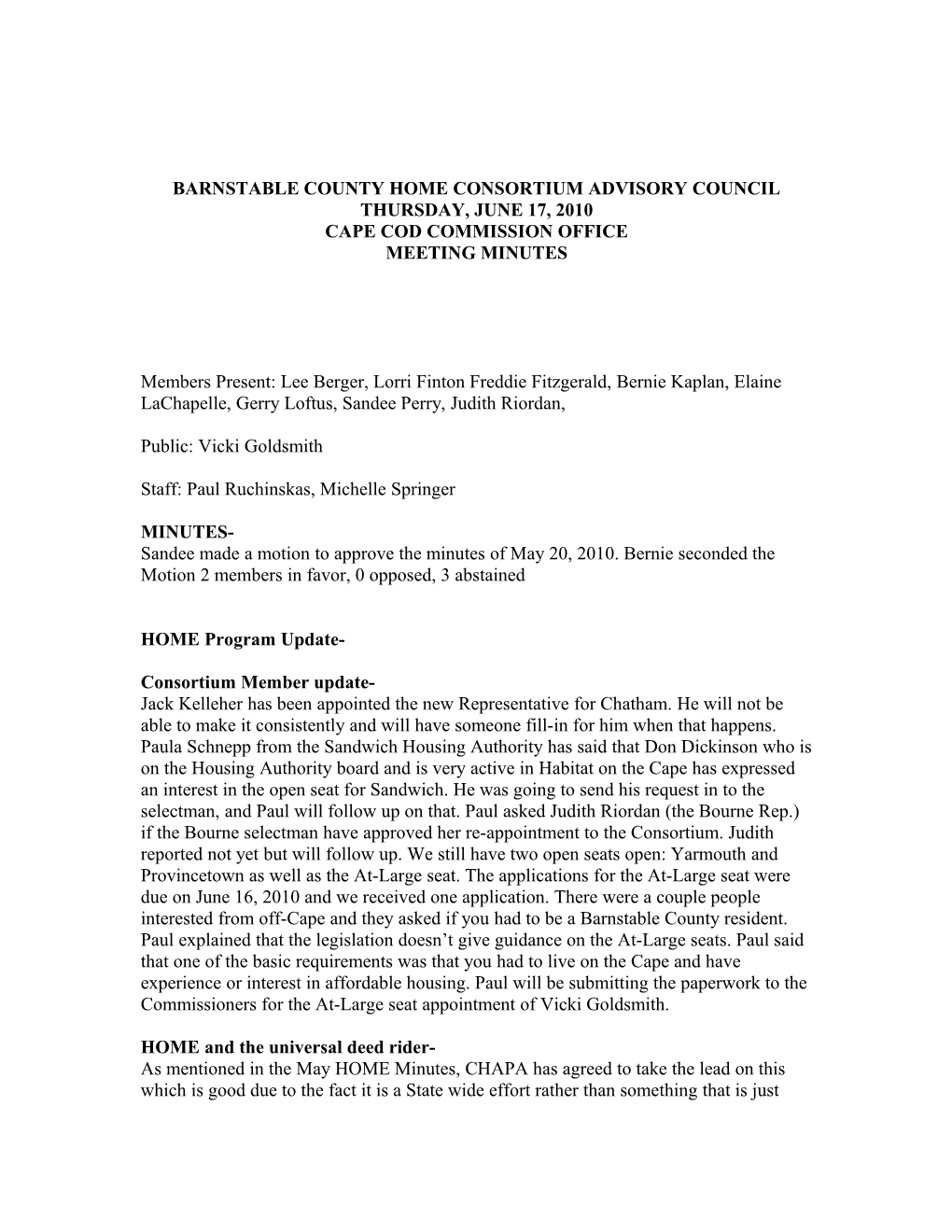Barnstable County Home Consortium Advisory Council