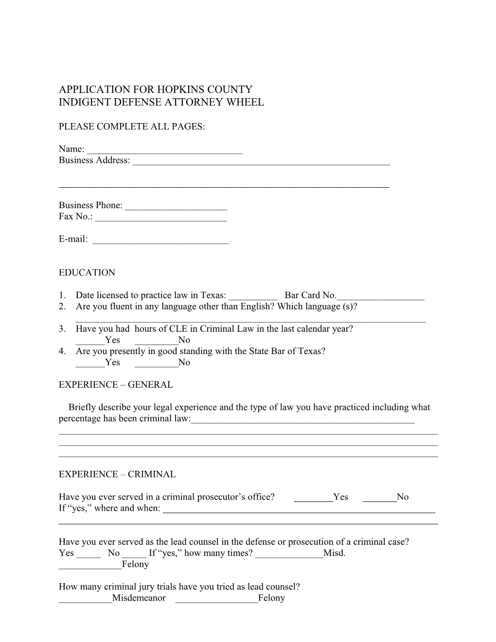 Application for Hopkins County