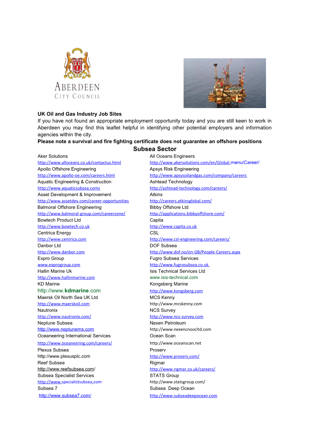 UK Oil and Gas Industry Job Sites