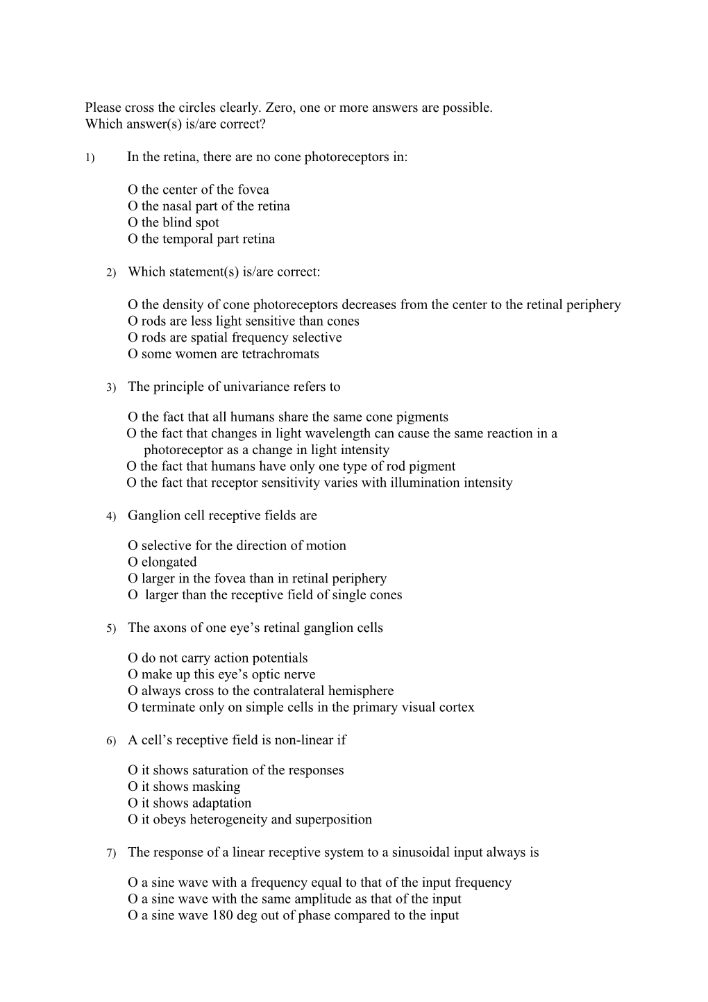 Please Cross the Circles Clearly. Zero, One Or More Answers Are Possible