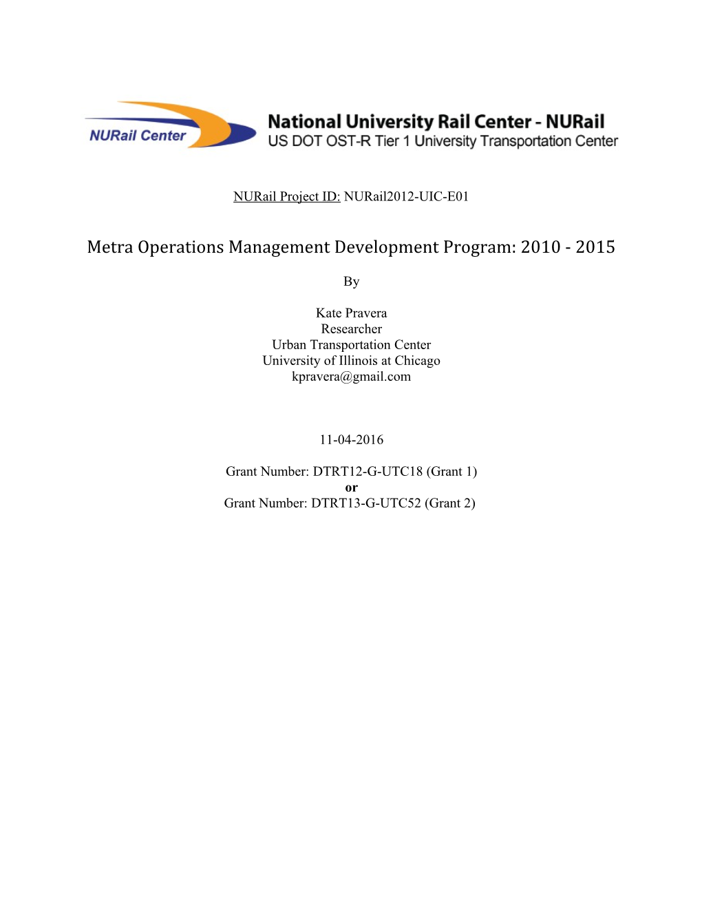 Metra Operations Management Development Program: 2010 - 2015