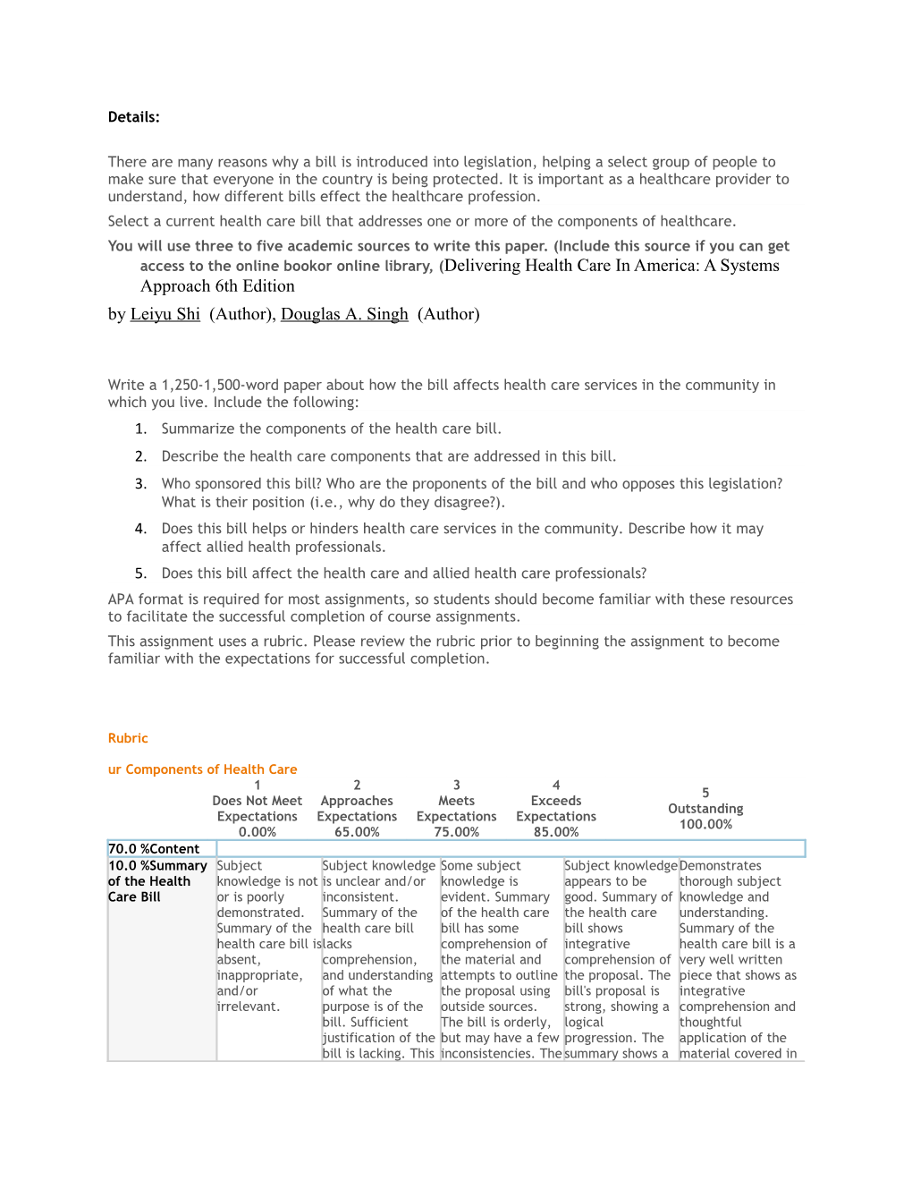 Select a Current Health Care Bill That Addresses One Or More of the Components of Healthcare