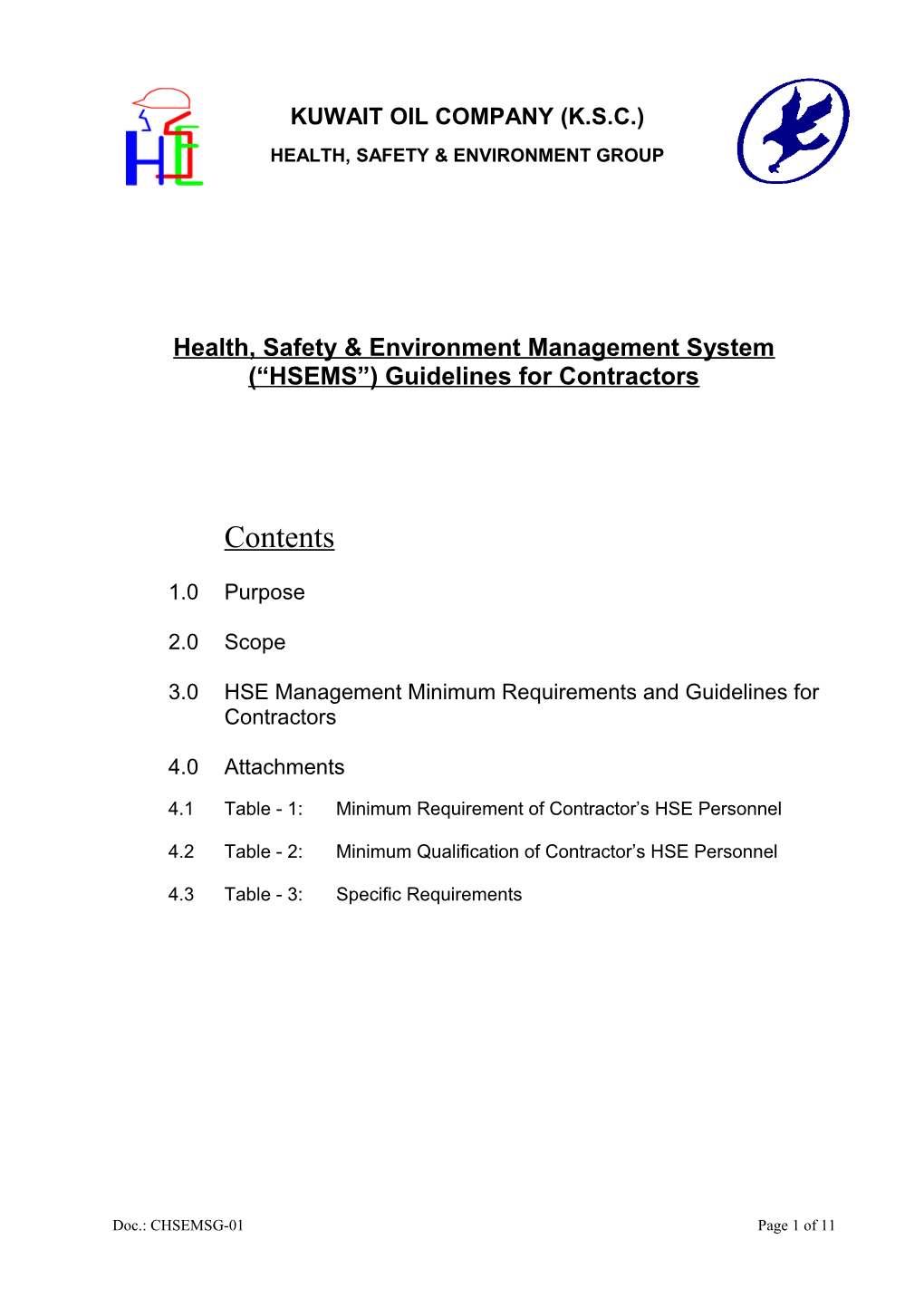 Health, Safety & Environment Management System ( HSEMS ) Guidelines for Contractors