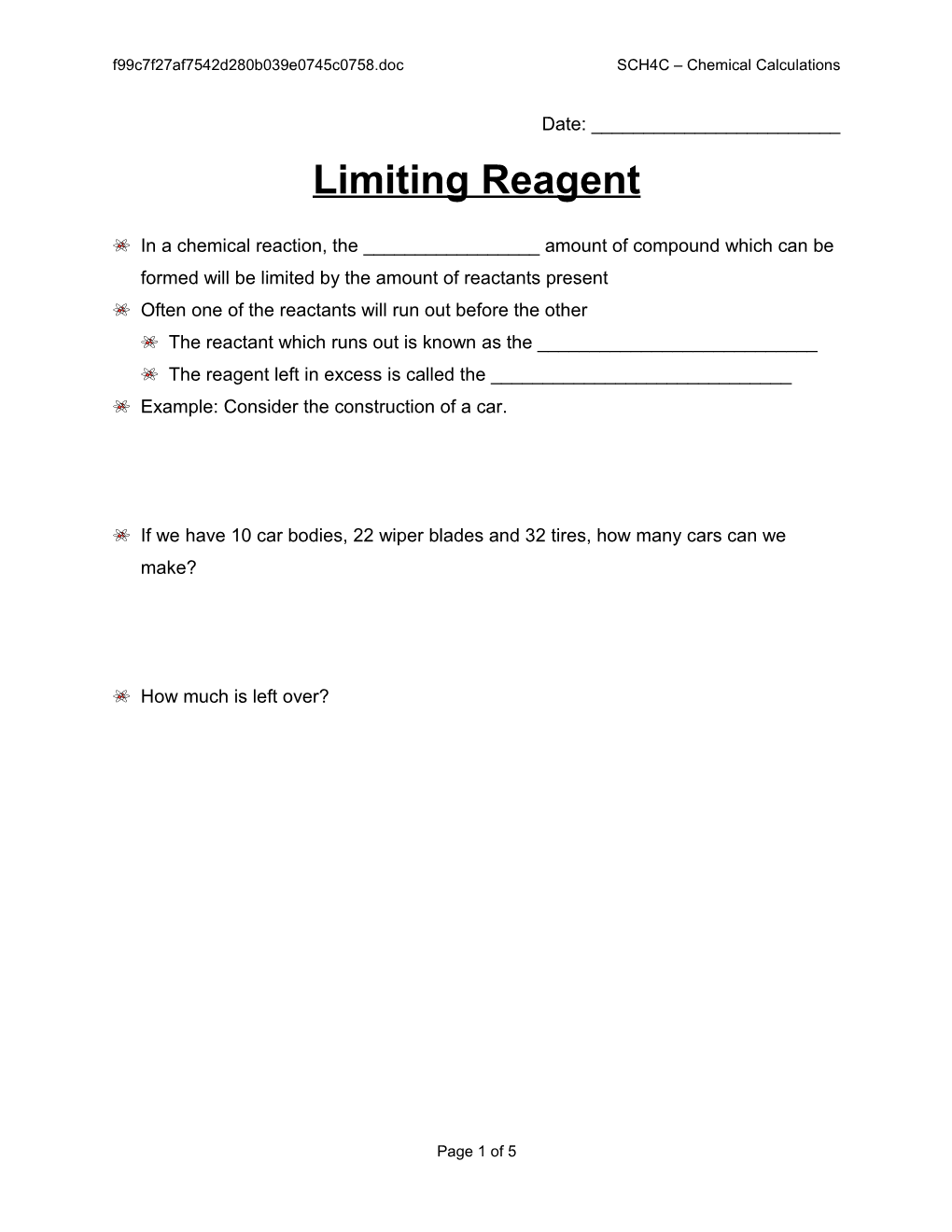 14 - Limiting Reagent SCH4C Chemical Calculations