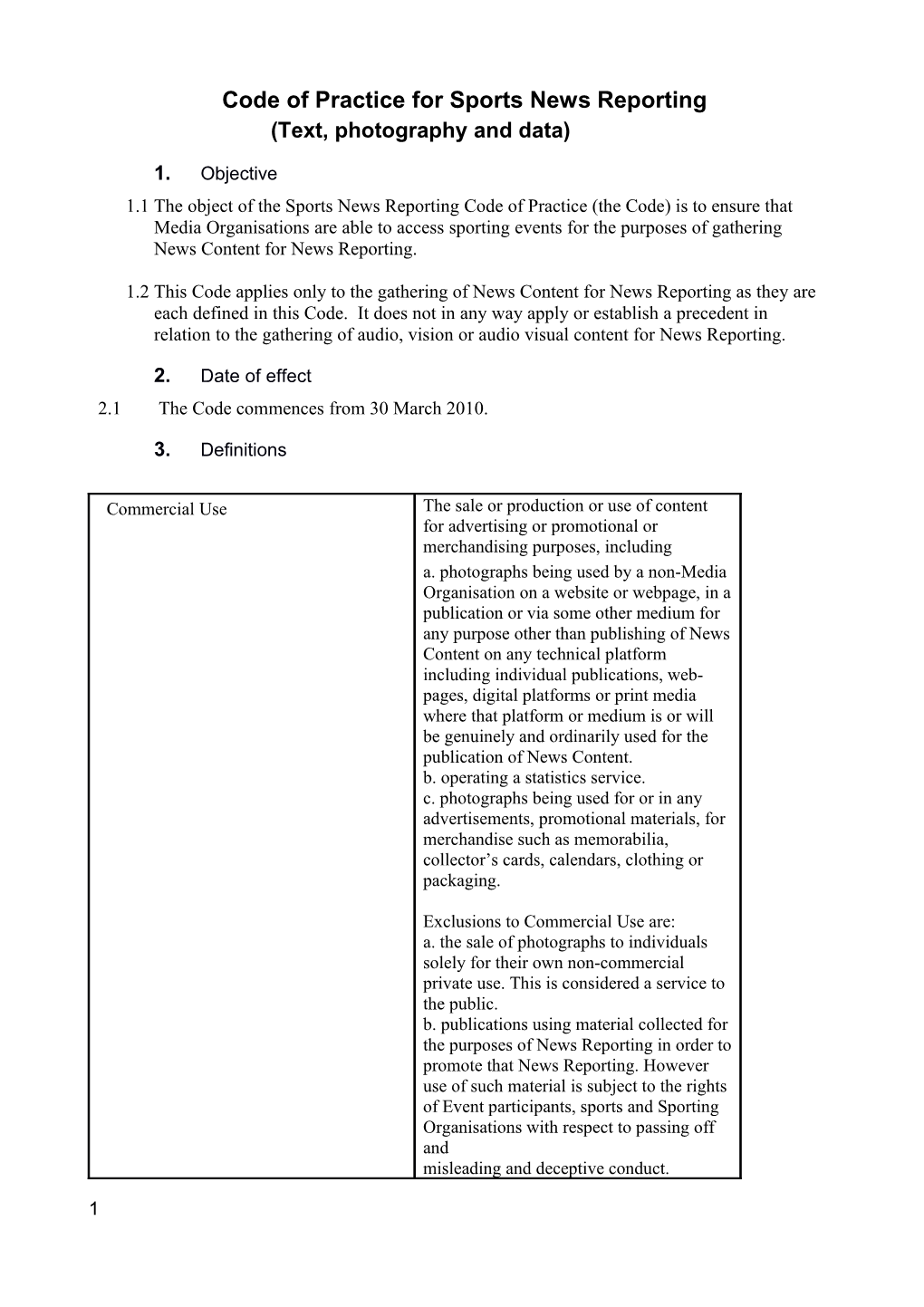 Code of Practice for Sports News Reporting