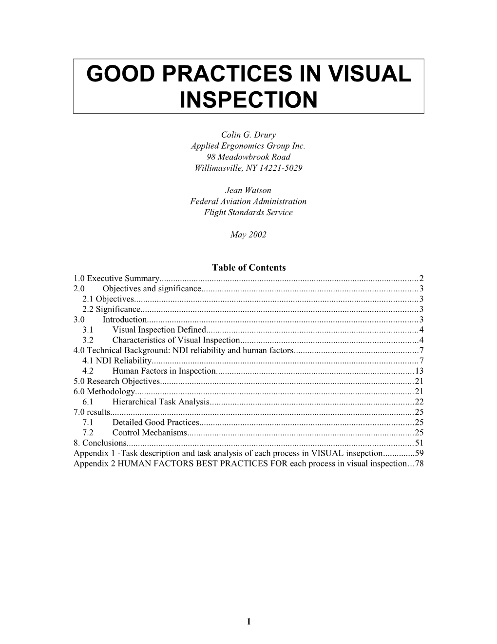 Human Factors Good Practices in Visual Inspection