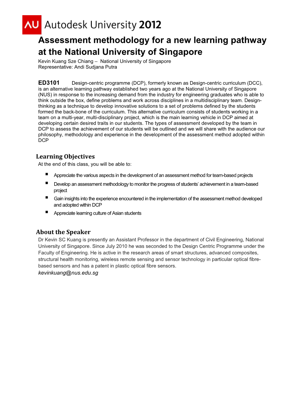 ED3101 - Assessment Methodology for a New Learning Pathway at the National University