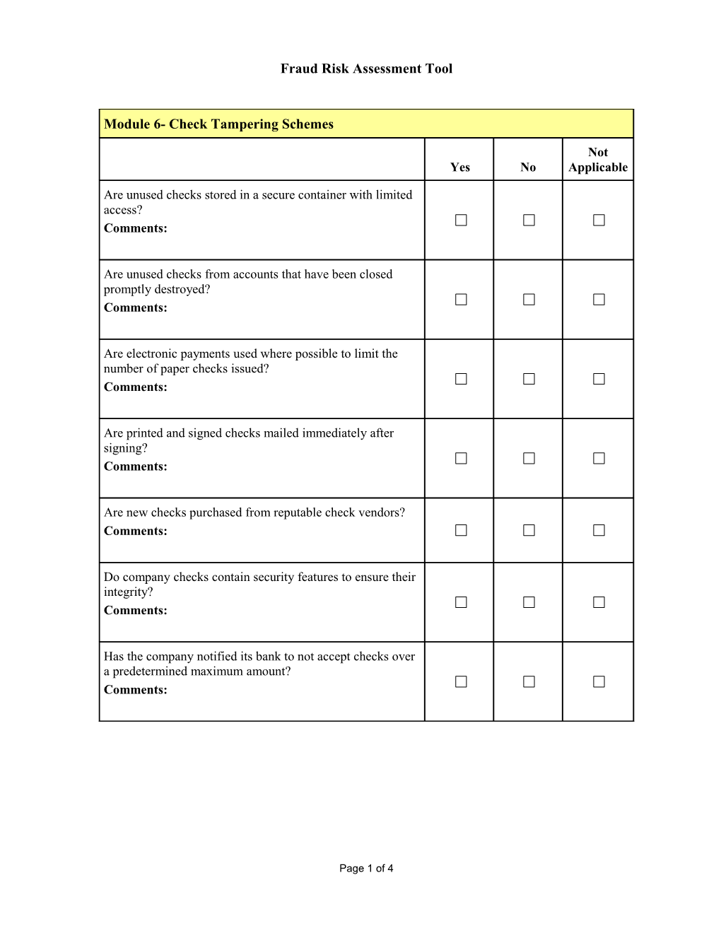 Fraud Risk Assessment Tool