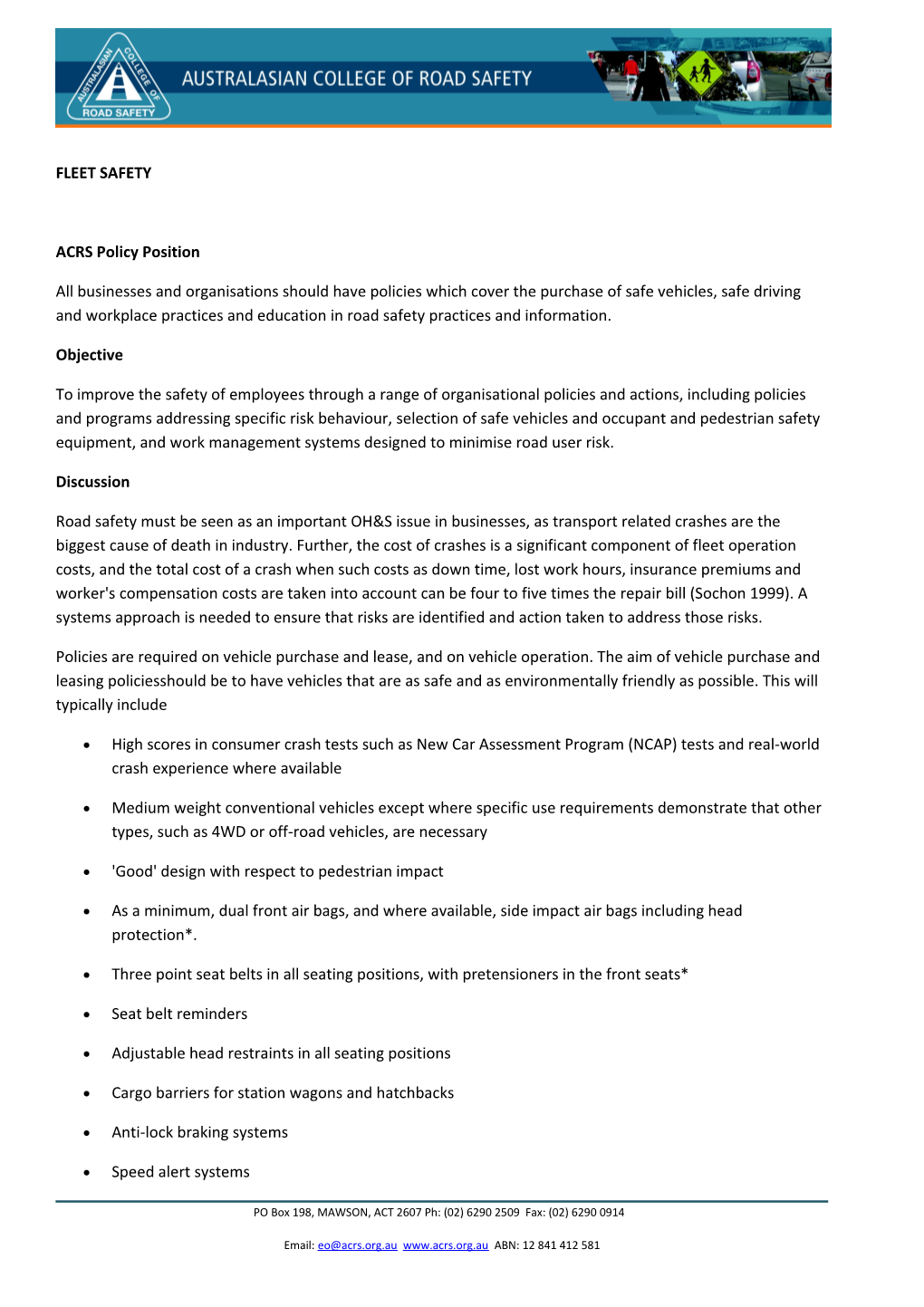 ACRS Policy Position