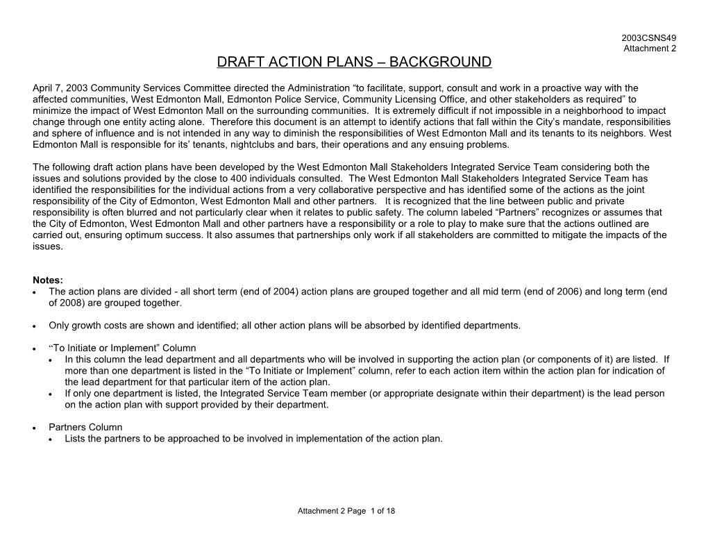 Report for Community Services Committee October 27, 2003 Meeting