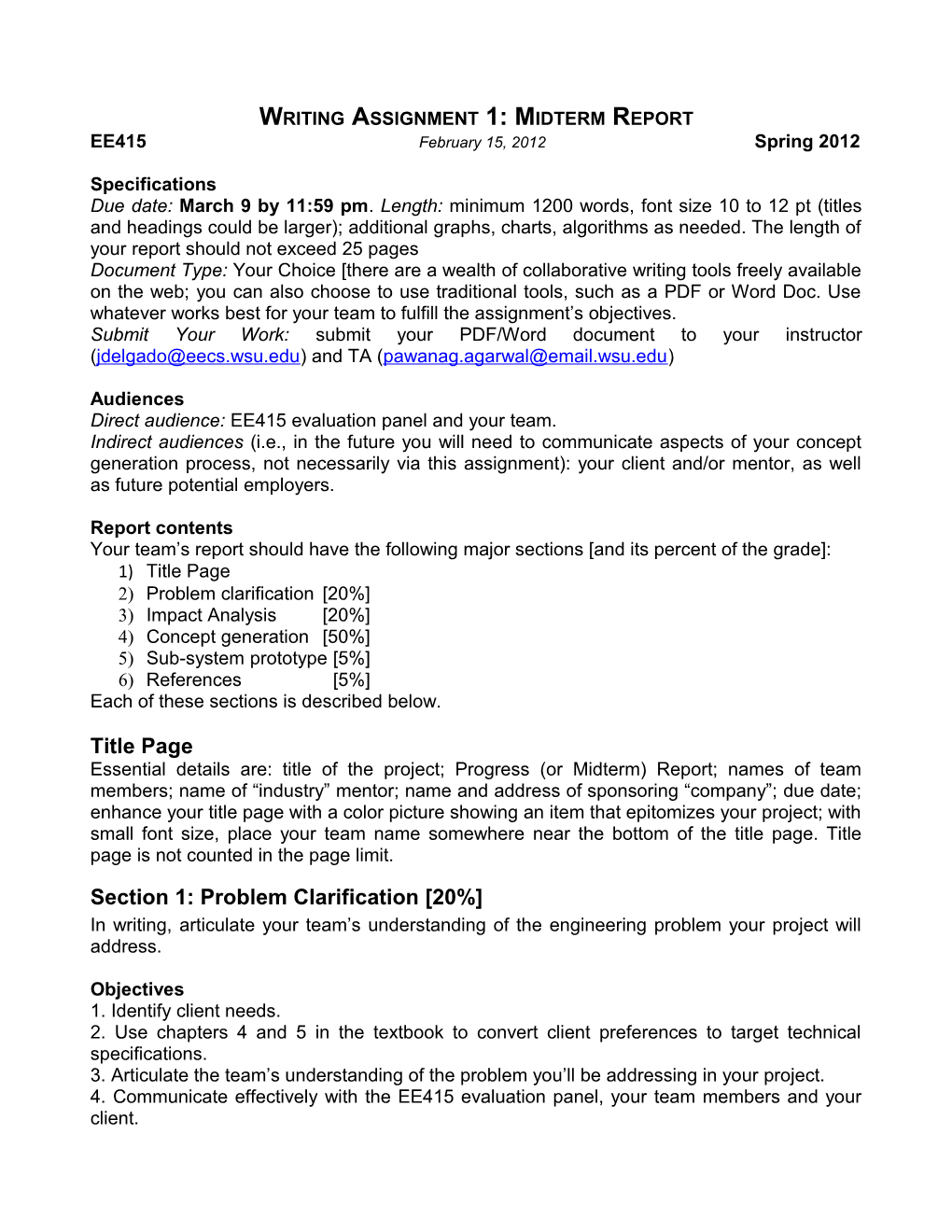 EE415 Writing Assignment 1: Problem Clarification