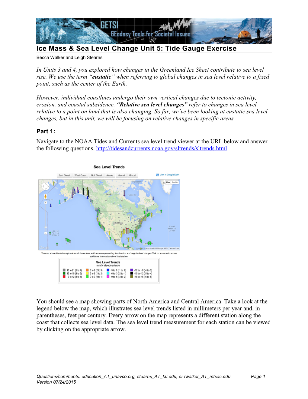 Ice Mass & Sea Level Change Unit 5: Tide Gauge Exercise