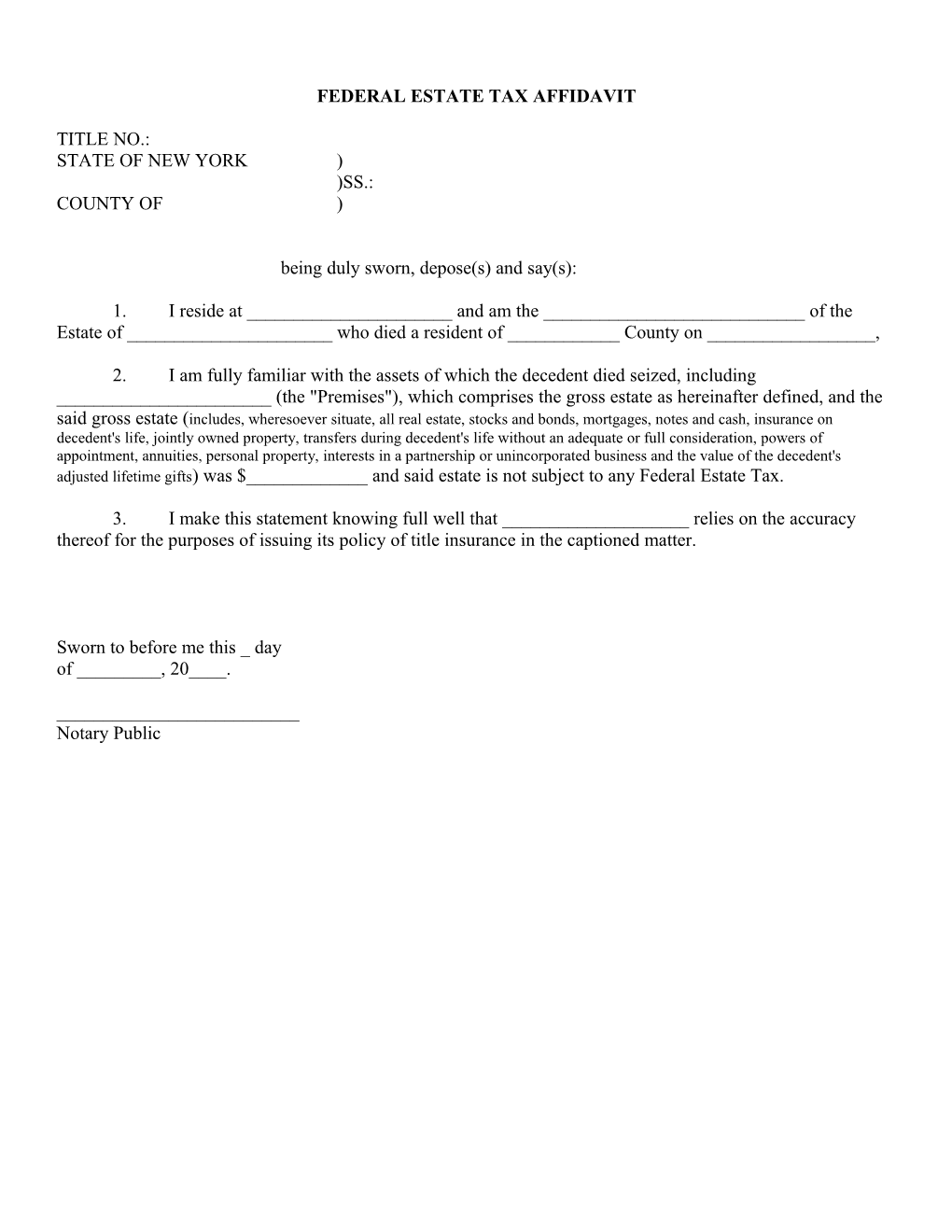 Federal Estate Tax Affidavit