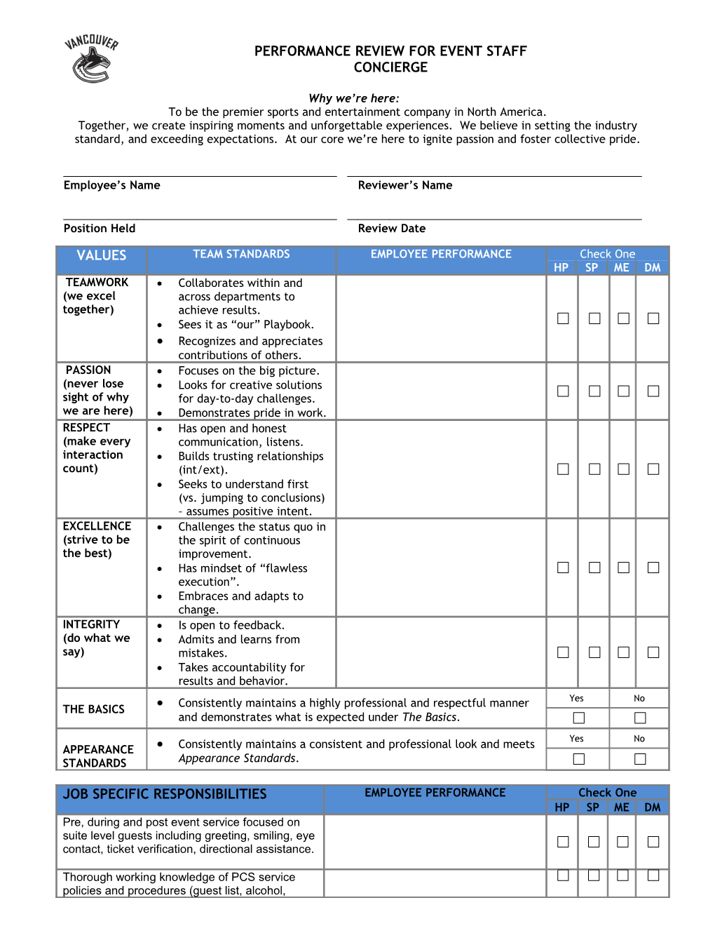 Performance Review for Part-Time Event Staff