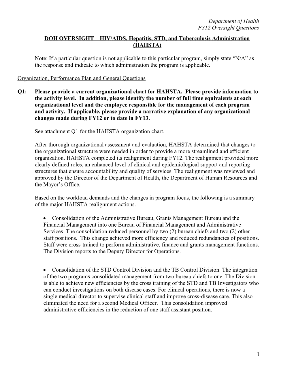 DOH OVERSIGHT HIV/AIDS, Hepatitis, STD, and Tuberculosis Administration (HAHSTA)