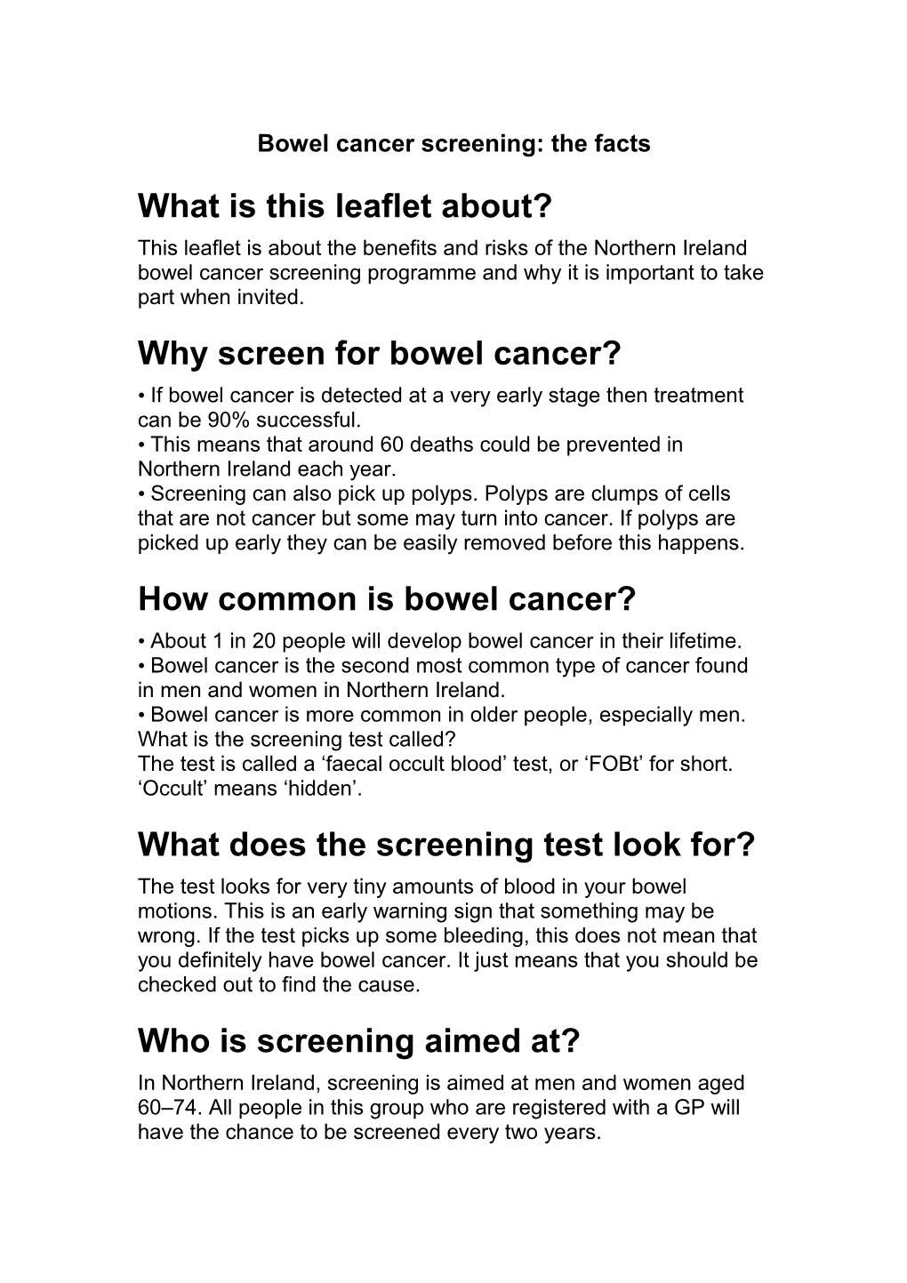 Bowel Cancer Screening:The Facts