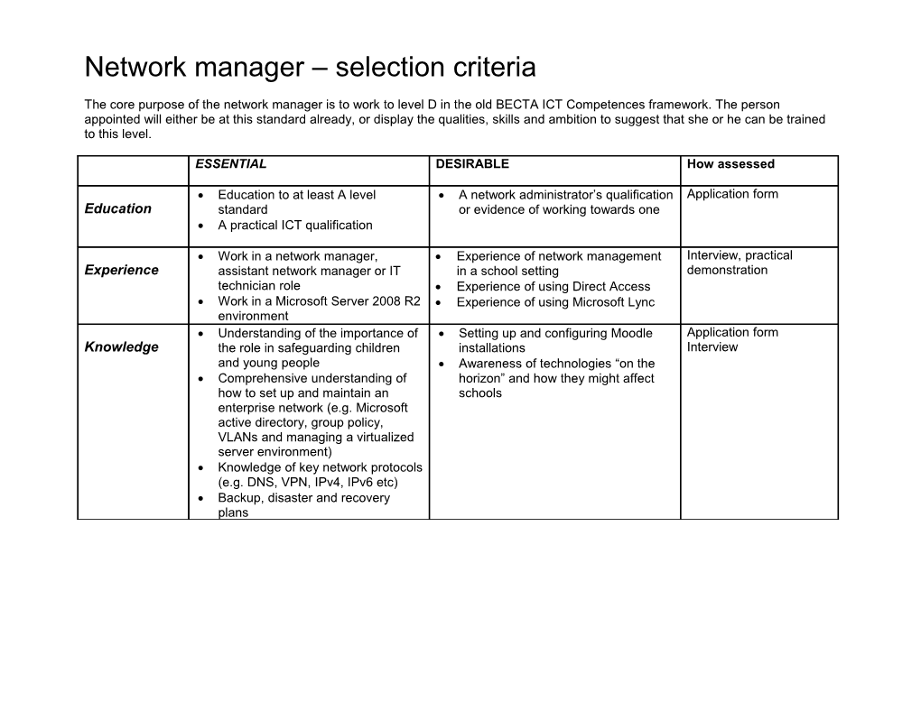 ICT Technician Selection Criteria