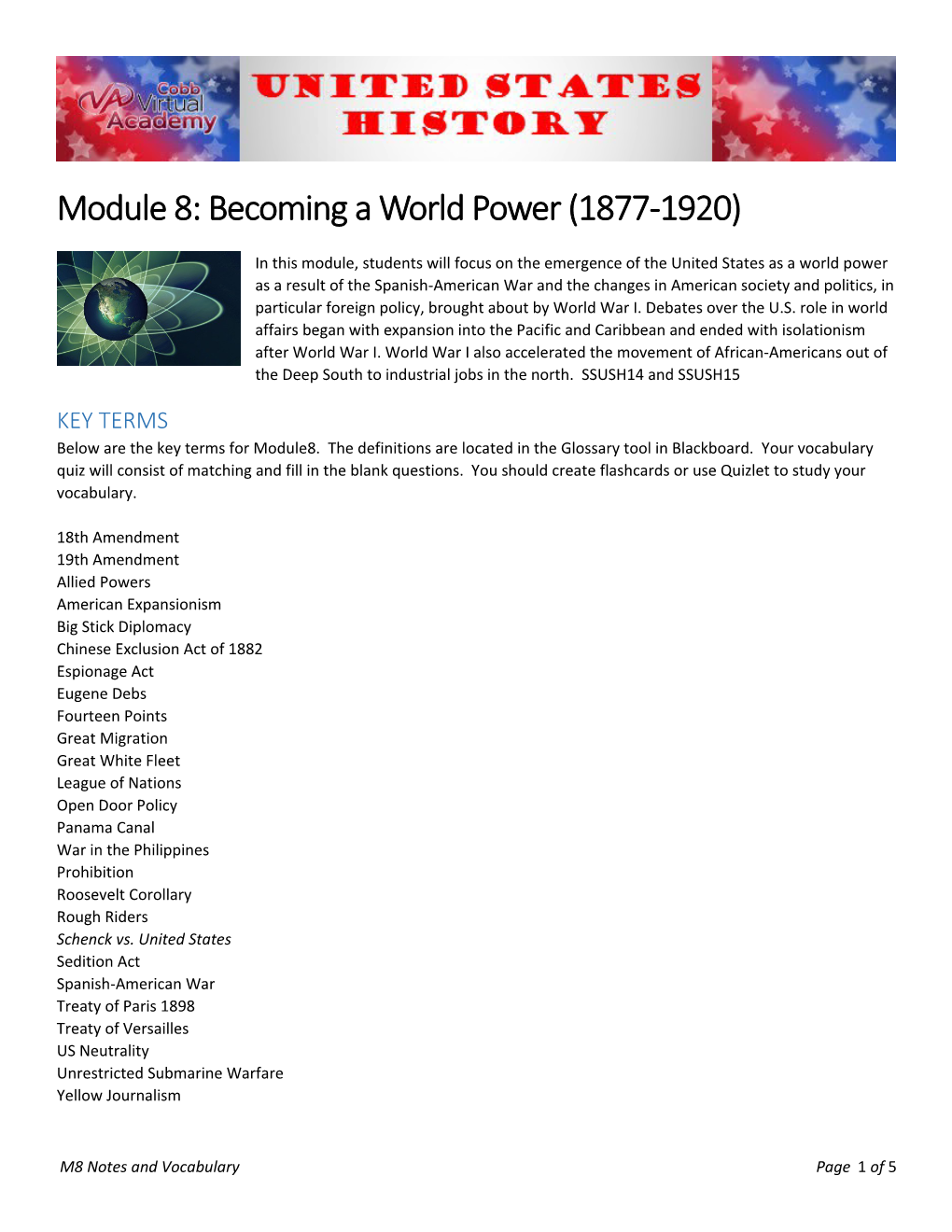 Module 8: Becoming a World Power (1877-1920)