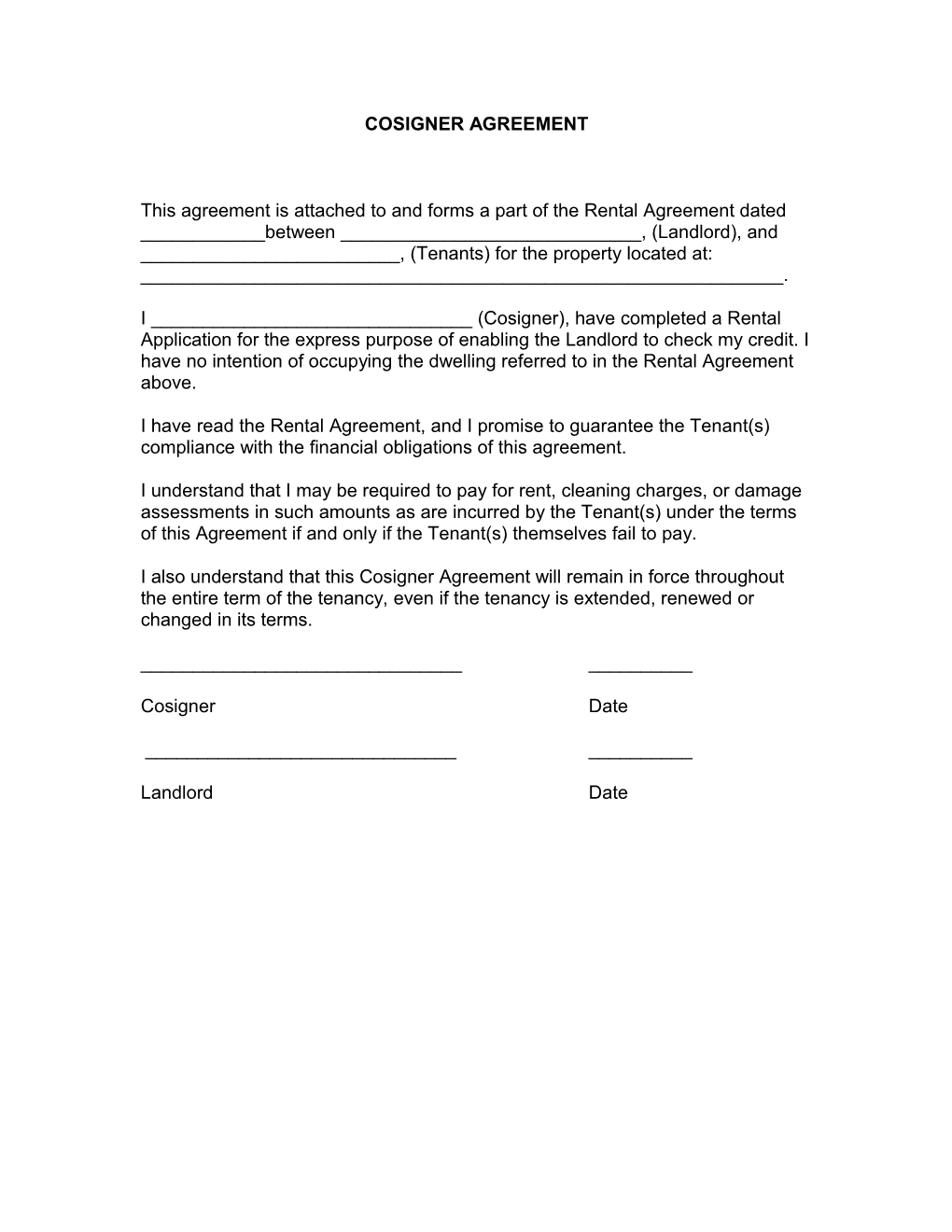Cosigner Agreement