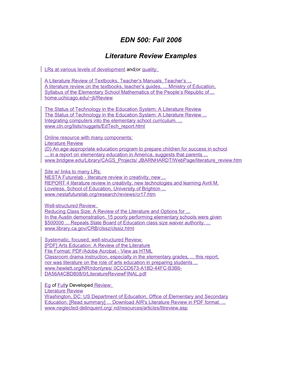 EDN 500: Literature Review Examples
