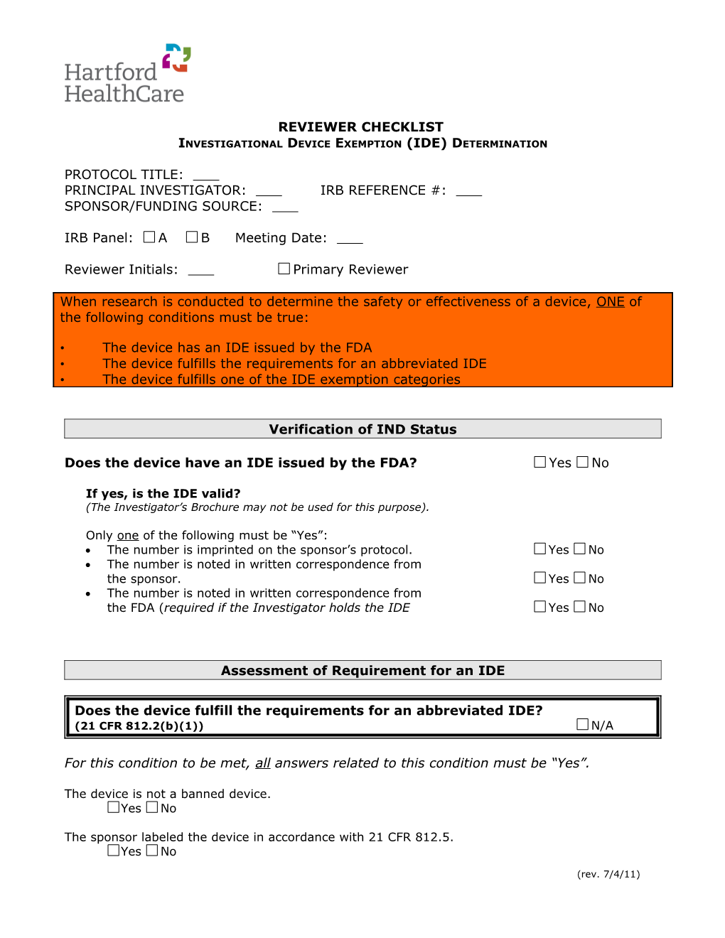 Investigational Device Exemption (IDE) Determination