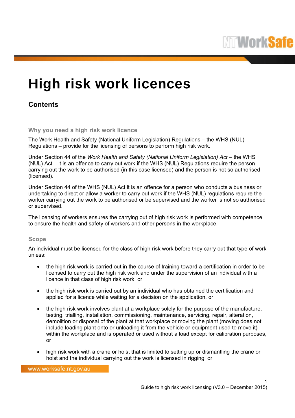 Guide to High Risk Work Licences