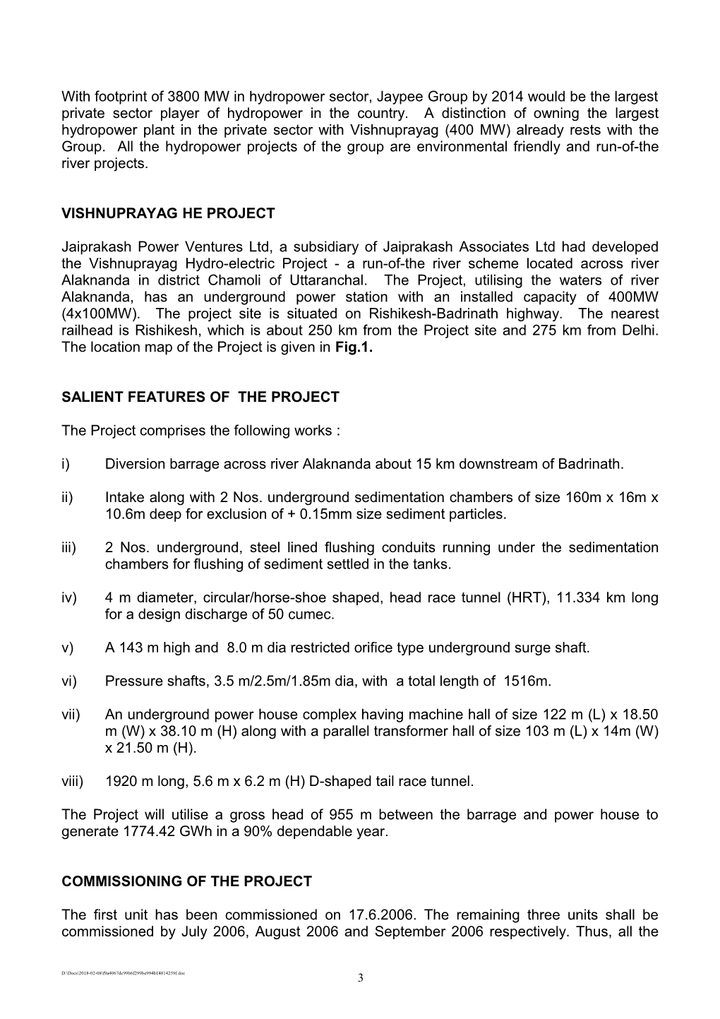 Vishnuprayag Hydro-Electric Project (4X100mw)
