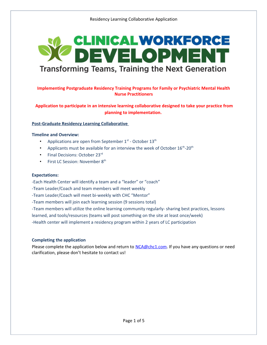 Residency Learning Collaborative Application