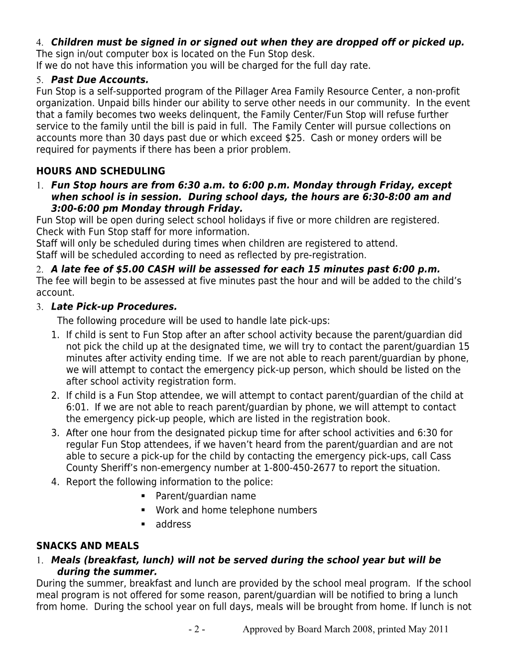 Funstop Policy Manual