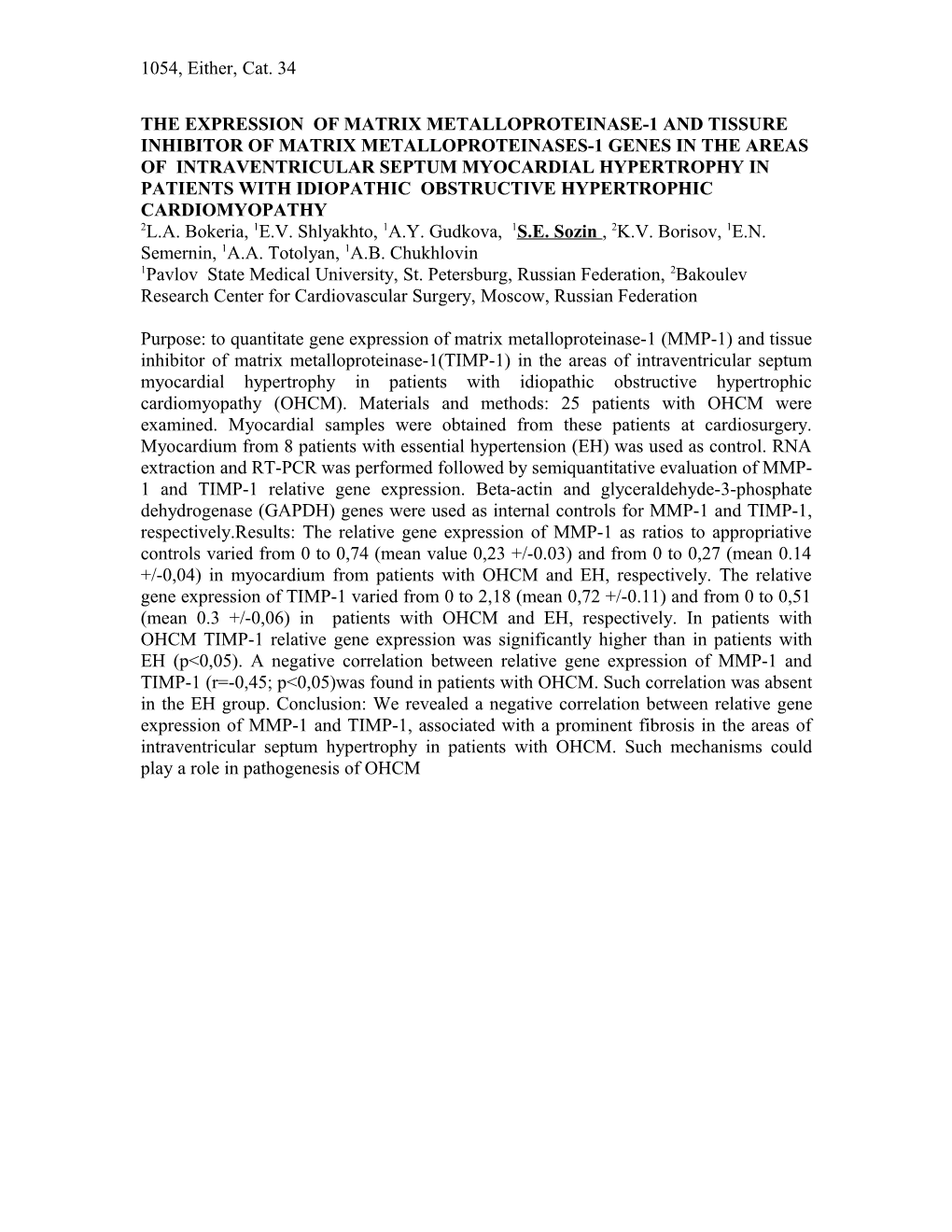 The Expression of Matrix Metalloproteinase-1 and Tissure Inhibitor of Matrix