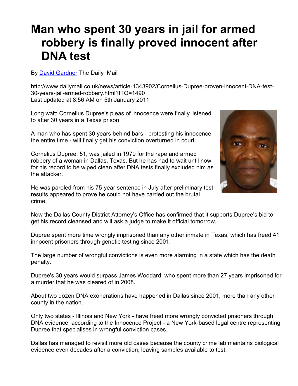 Man Who Spent 30 Years in Jail for Armed Robbery Is Finally Proved Innocent After DNA Test