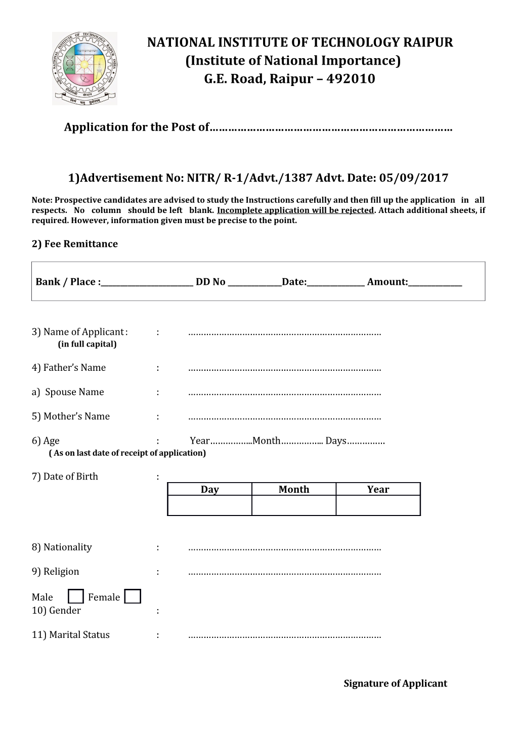 Application for the Post Of s6