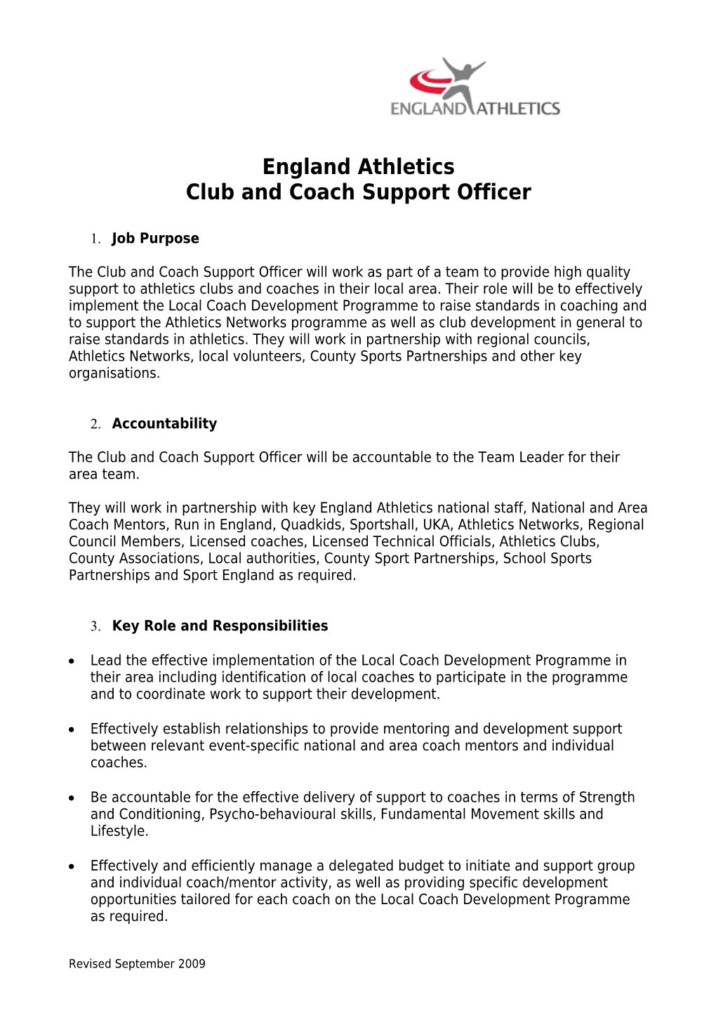 Club and Coach Support Officer