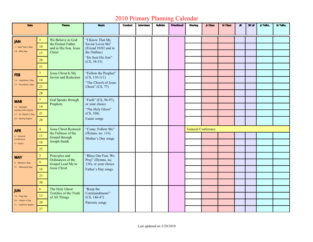 2010 Primary Planning Calendar