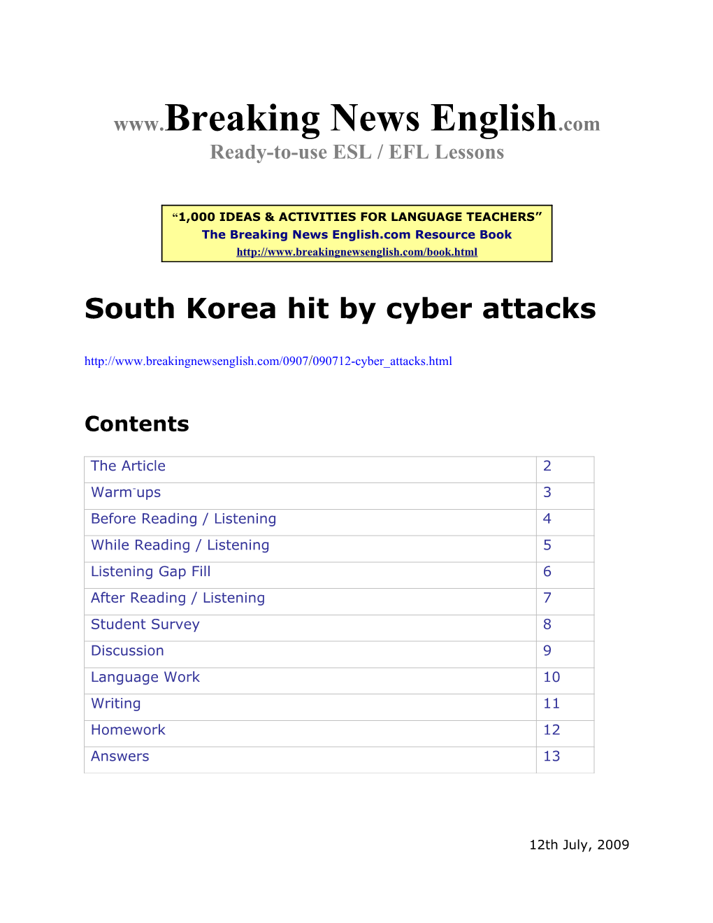 ESL Lesson: South Korea Hit by Cyber Attacks