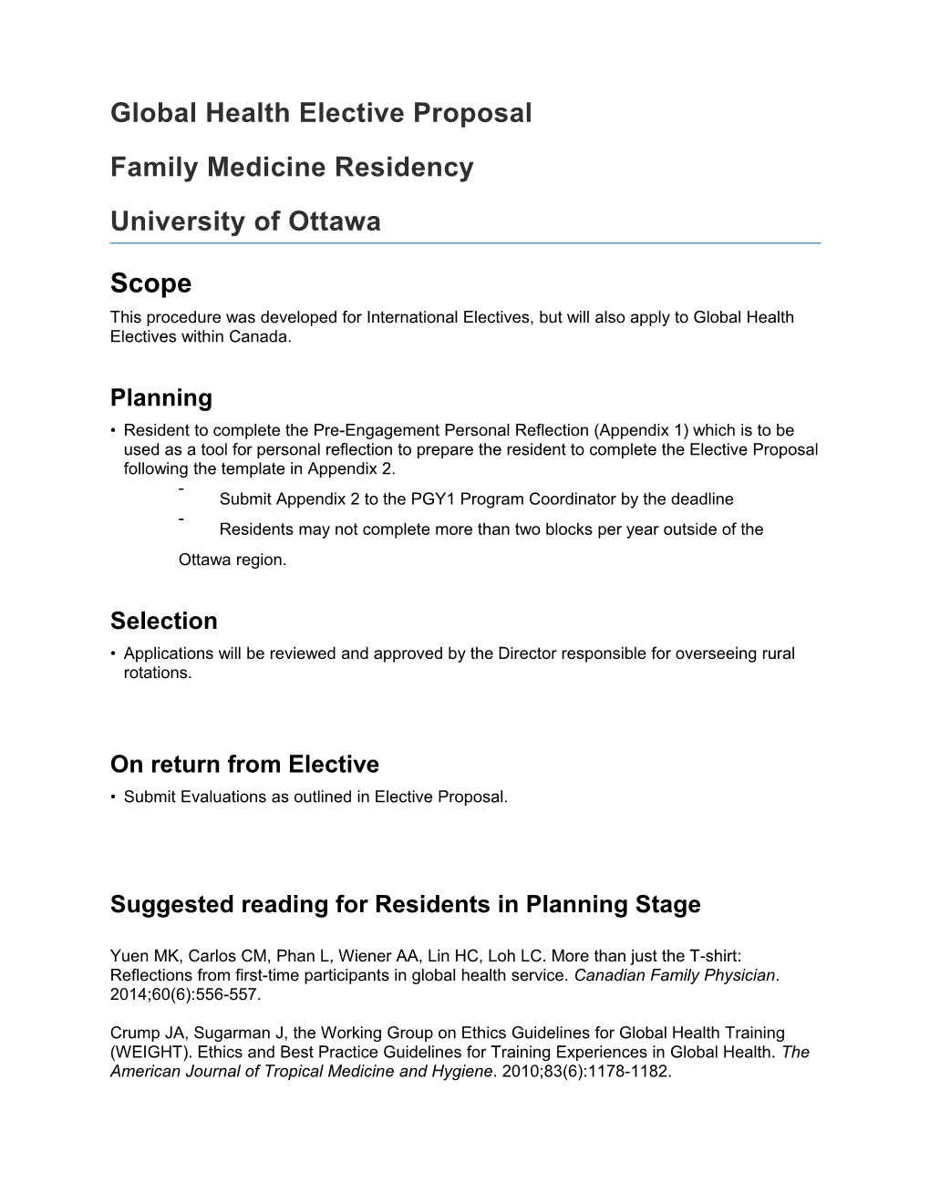 Global Health Elective Proposal