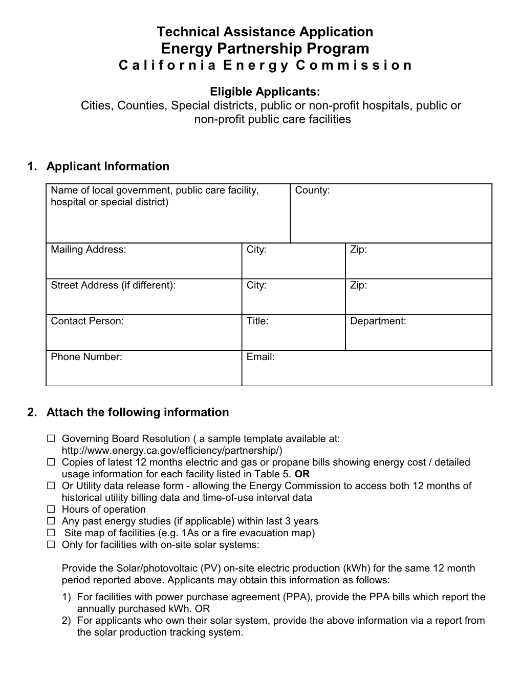 Technical Assistance Application