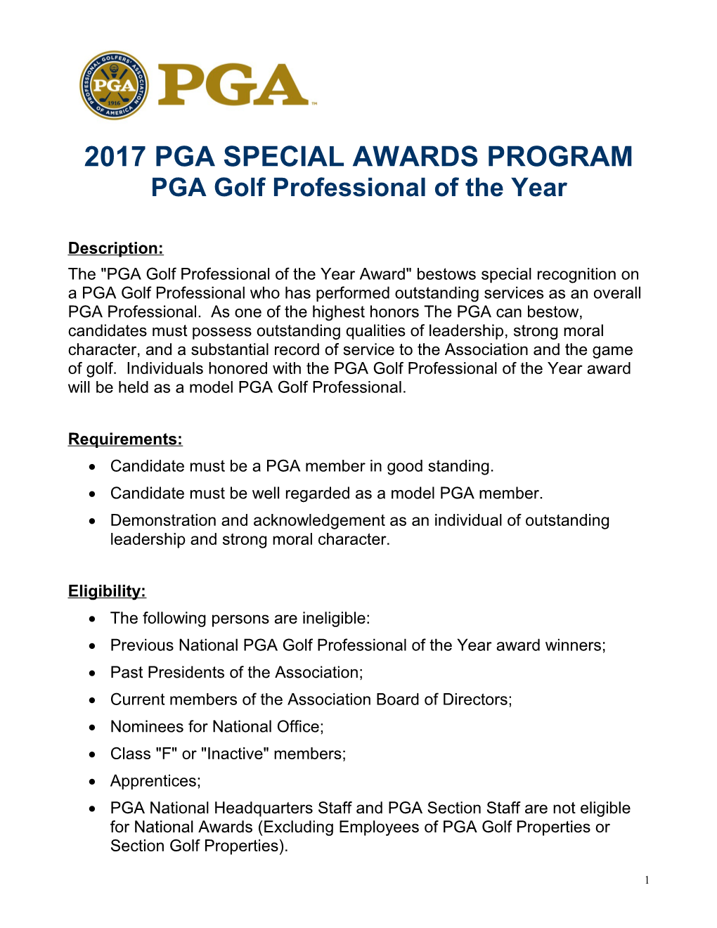 Pga Special Awards Program