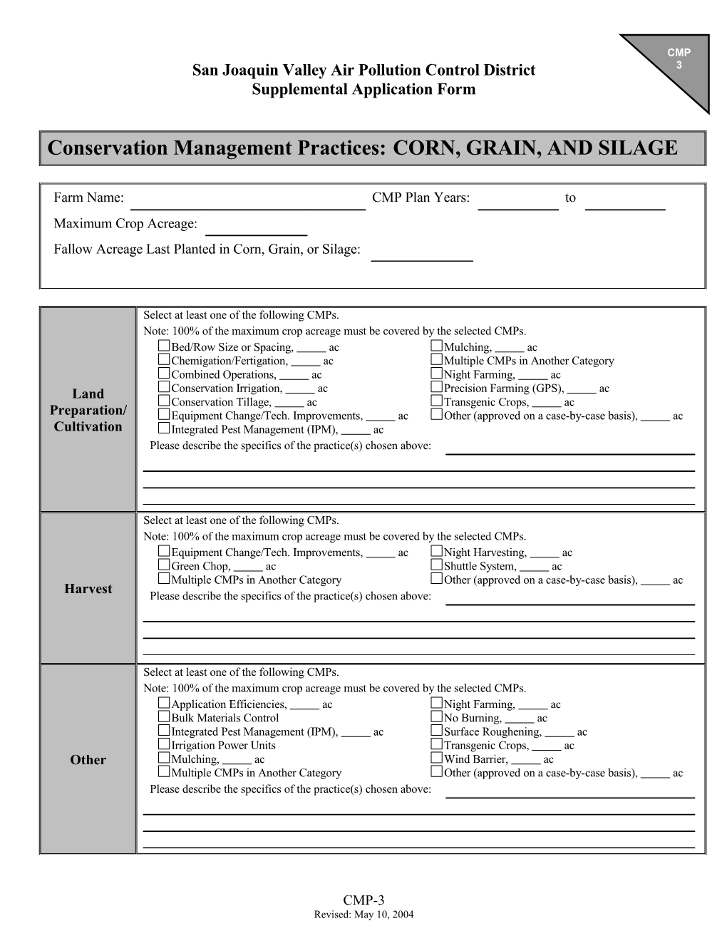Grain Corn/Silage CMP Application