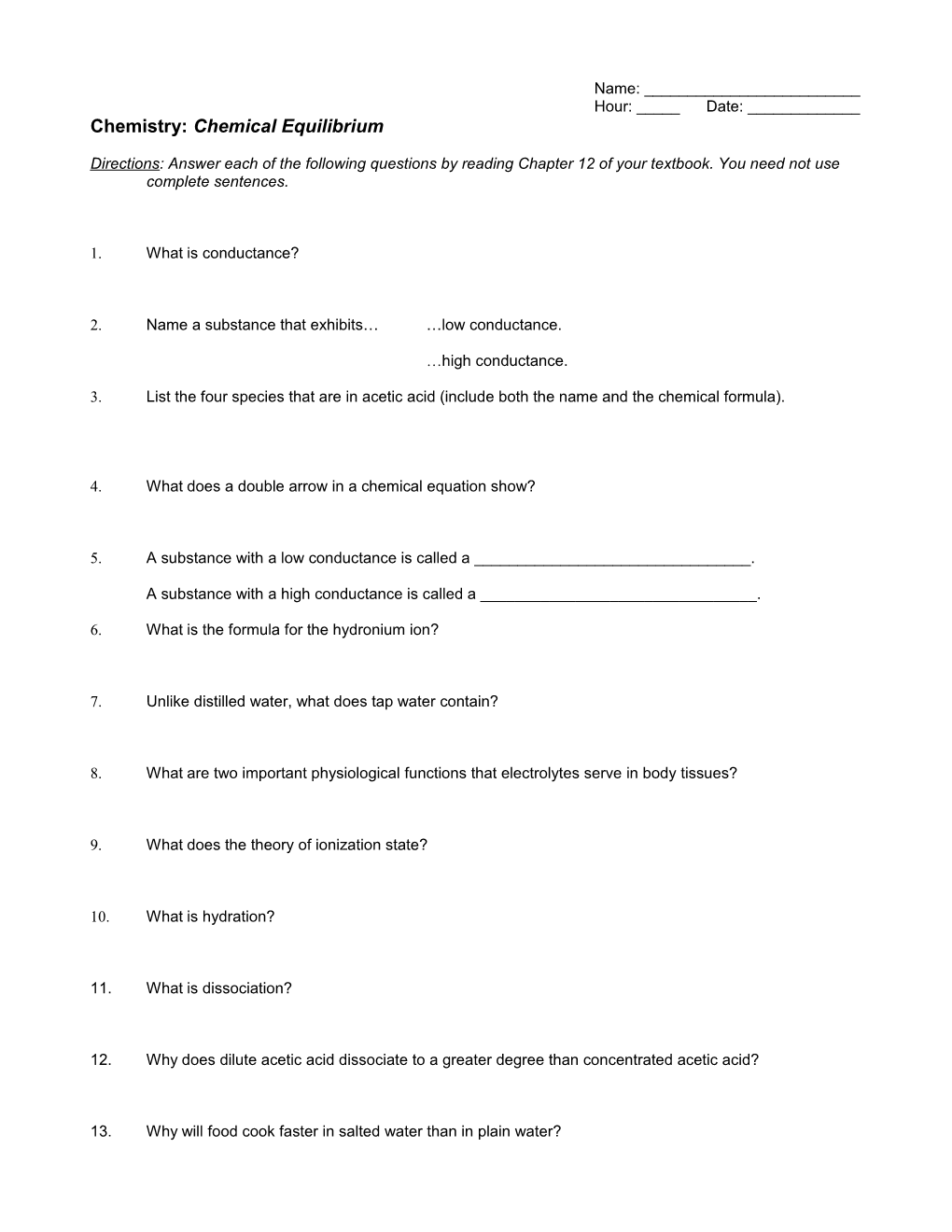 Chemistry: Chemical Equilibrium