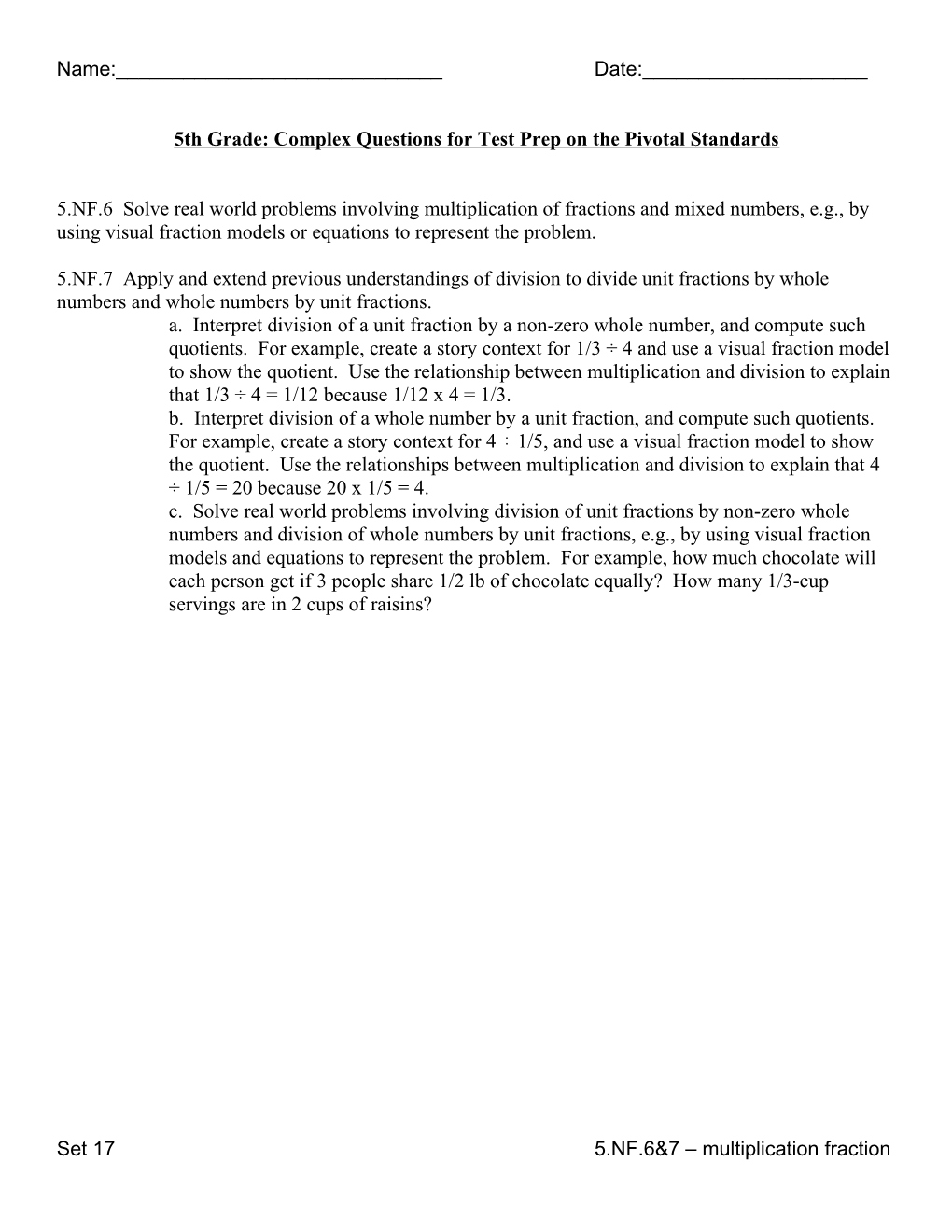 5Th Grade: Complex Questions for Test Prep on the Pivotal Standards