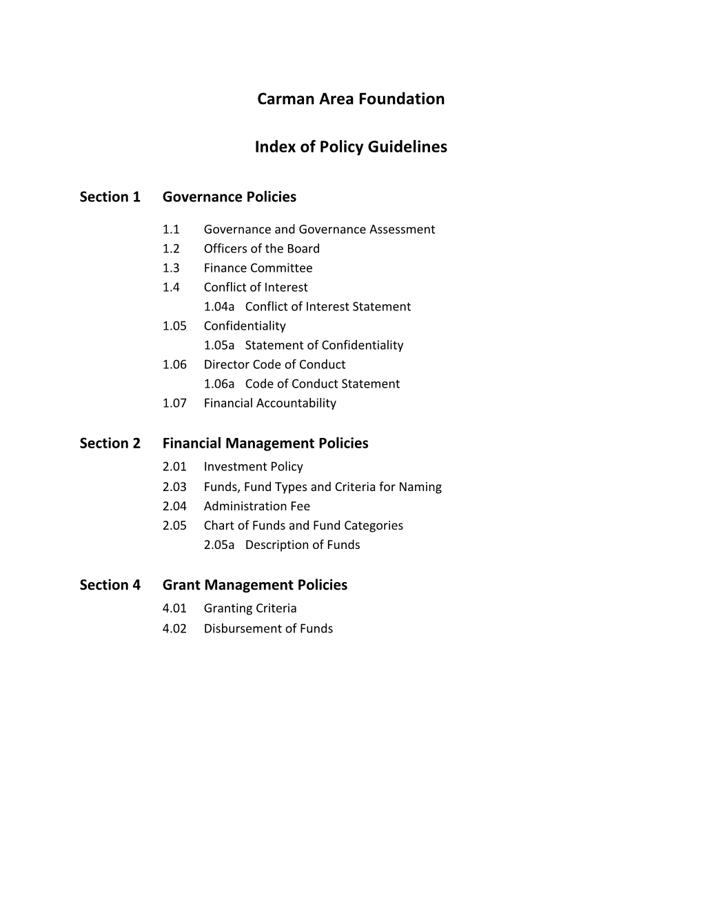 Section 1Governance Policies