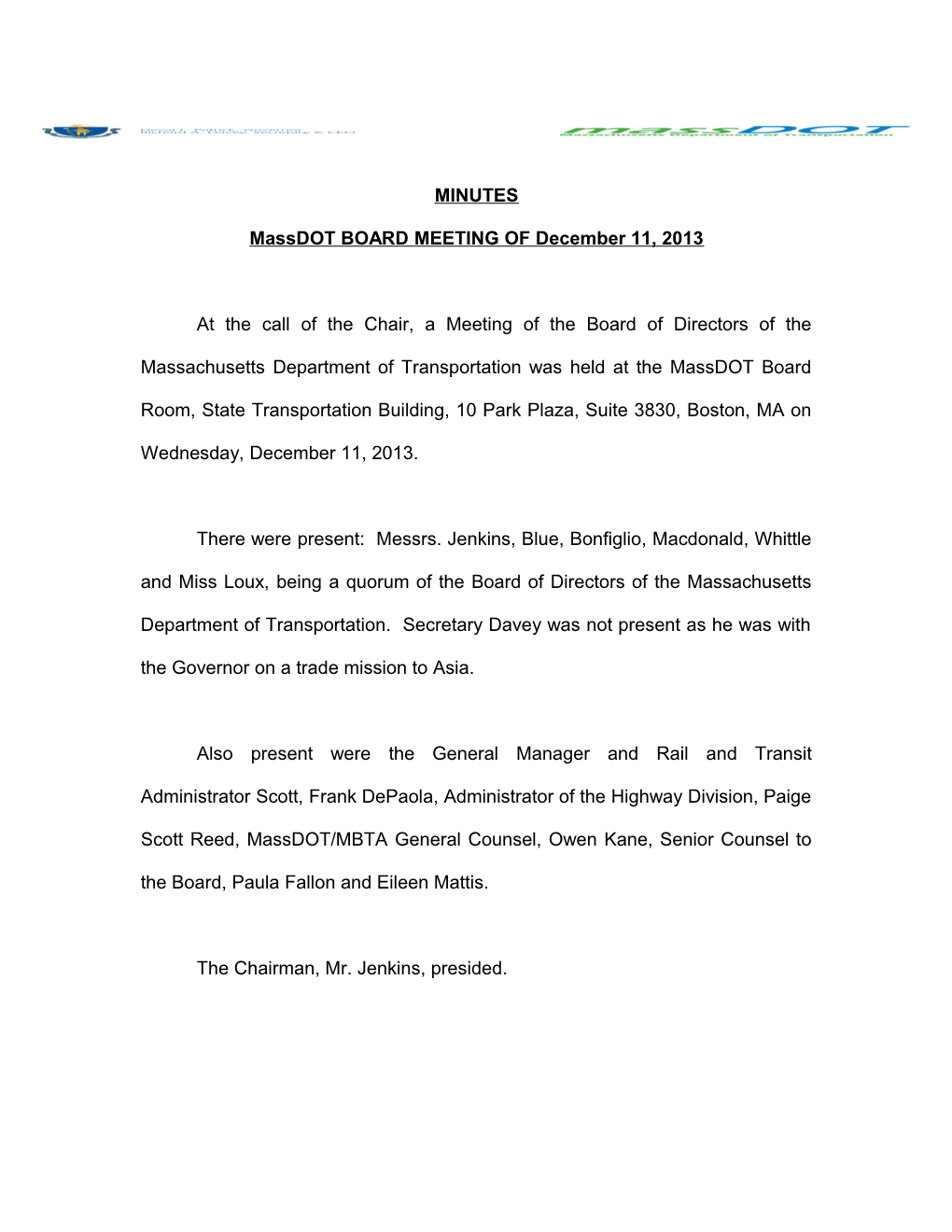 Massdot BOARD MEETING of December 11, 2013
