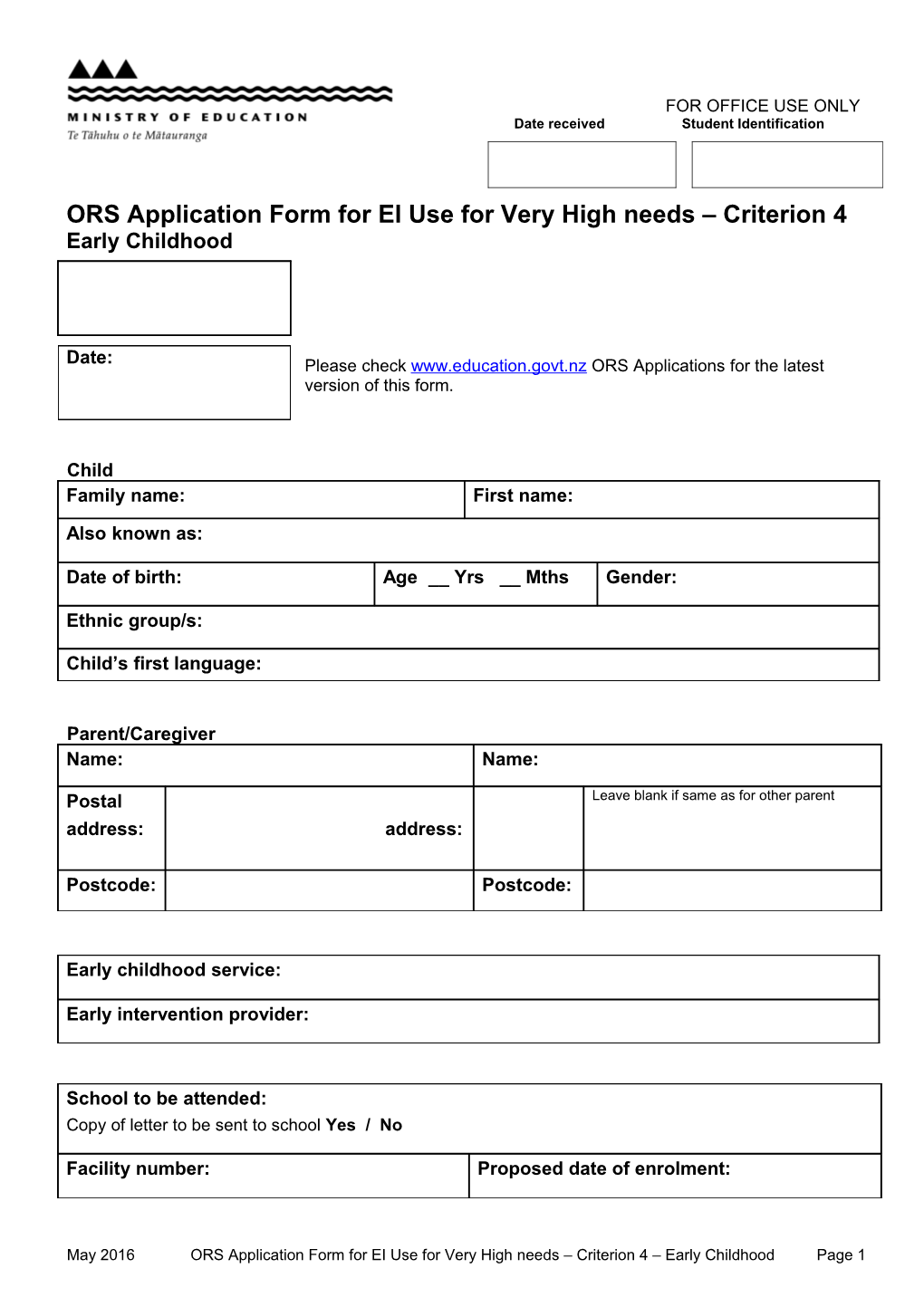 ORS Application Form for EI Use Criterion 4 Very High Needs